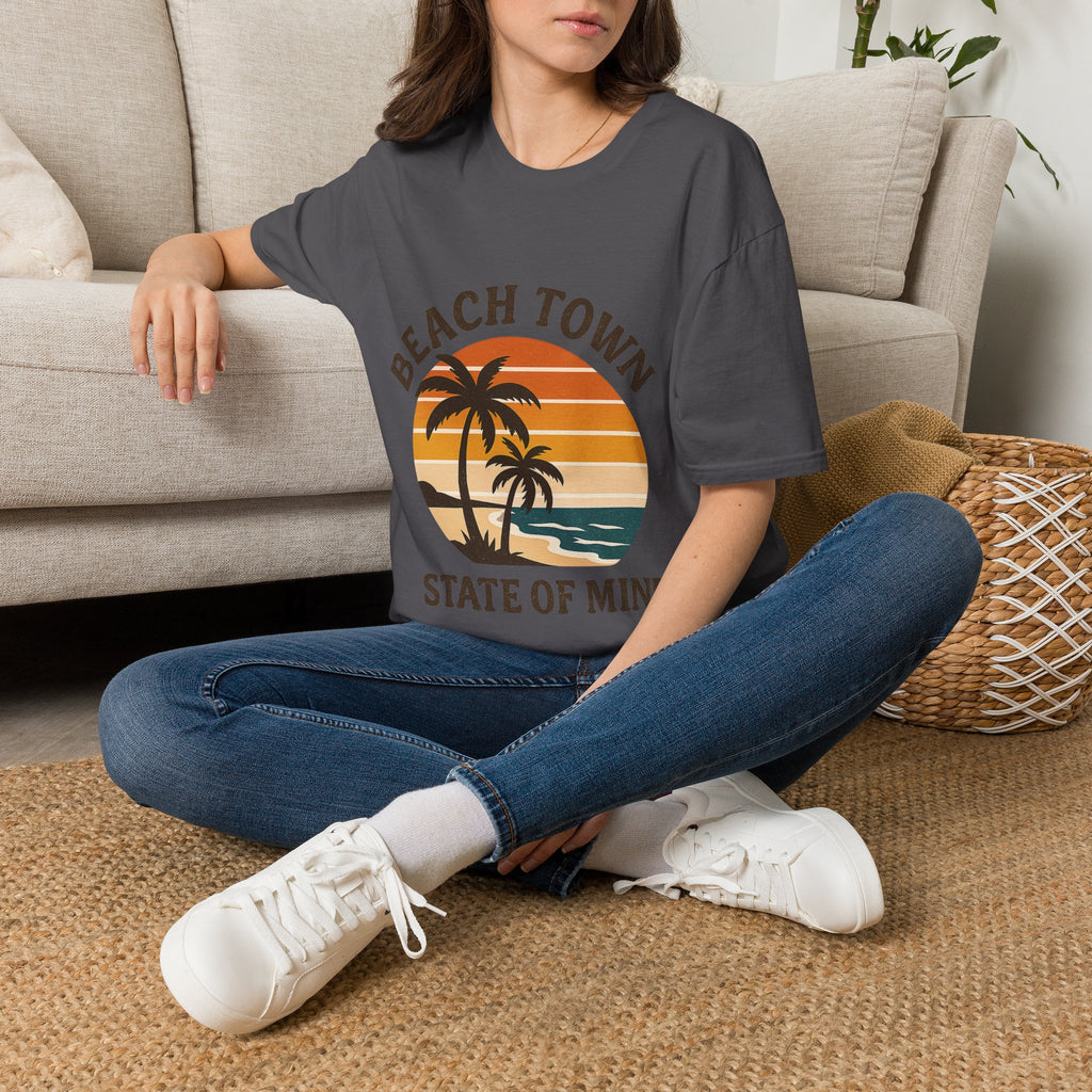 Beach Town State of Mind Shirt, Vintage Sunset Beach Tee, Coastal Living Gift, Palm Tree Vacation Shirt, Retro Beach Lover Gift