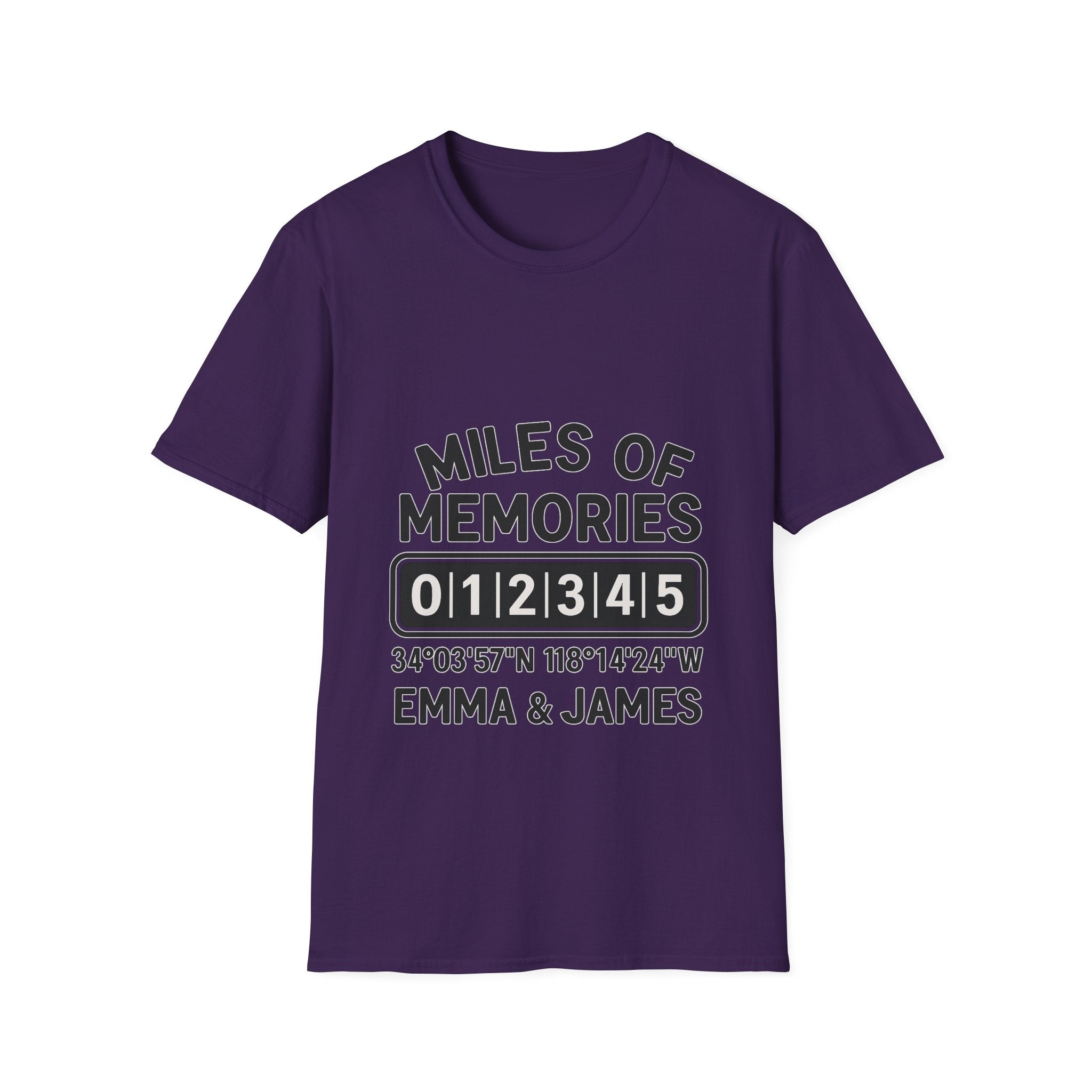Personalized Anniversary Shirt for Couples | Miles of Memories Custom Odometer Tee | Romantic Travel Gift with Coordinates & Names