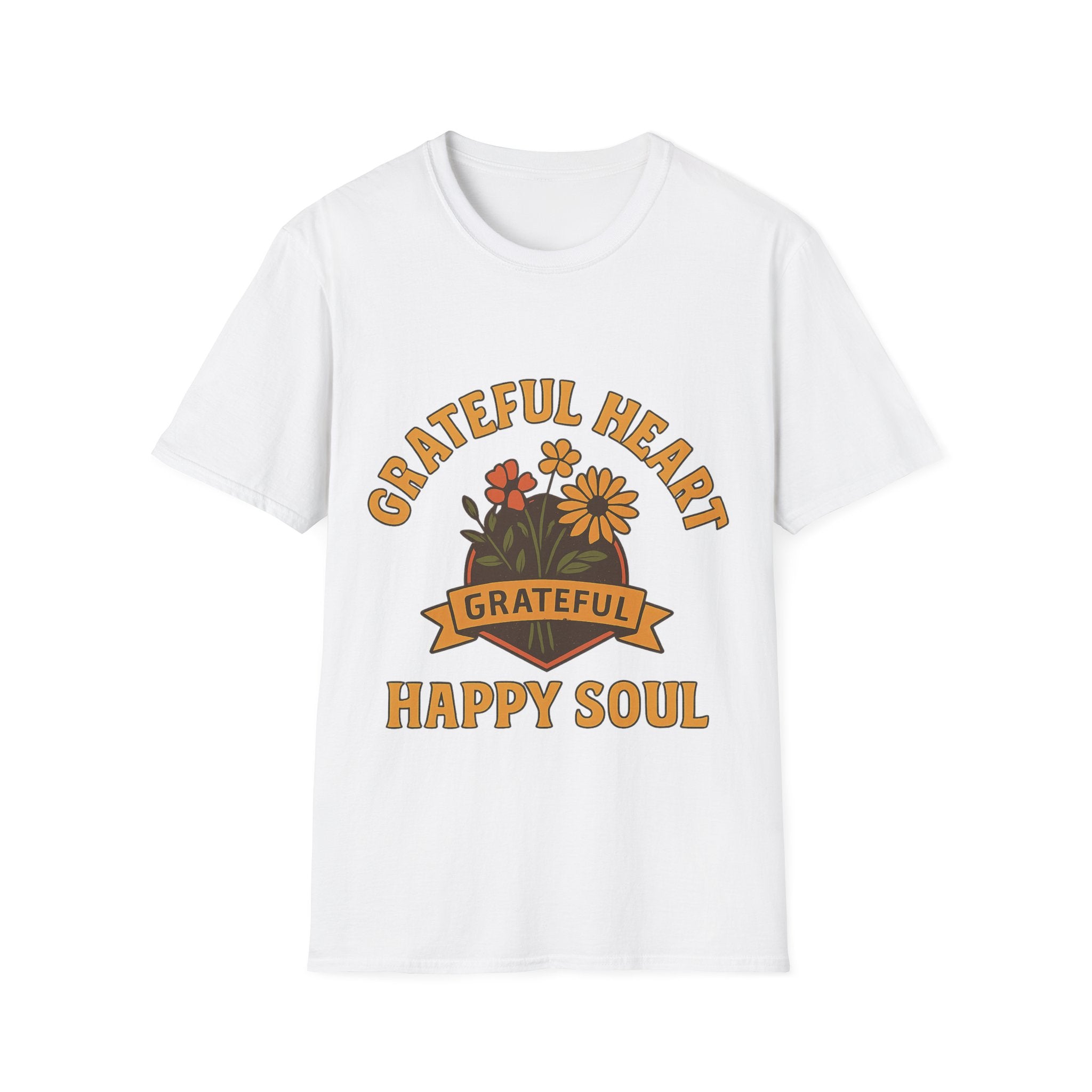 Grateful Heart Happy Soul Shirt, Vintage Gratitude Tshirt, Positive Affirmation Tee, Mindfulness Gift, Retro Wildflower Graphic