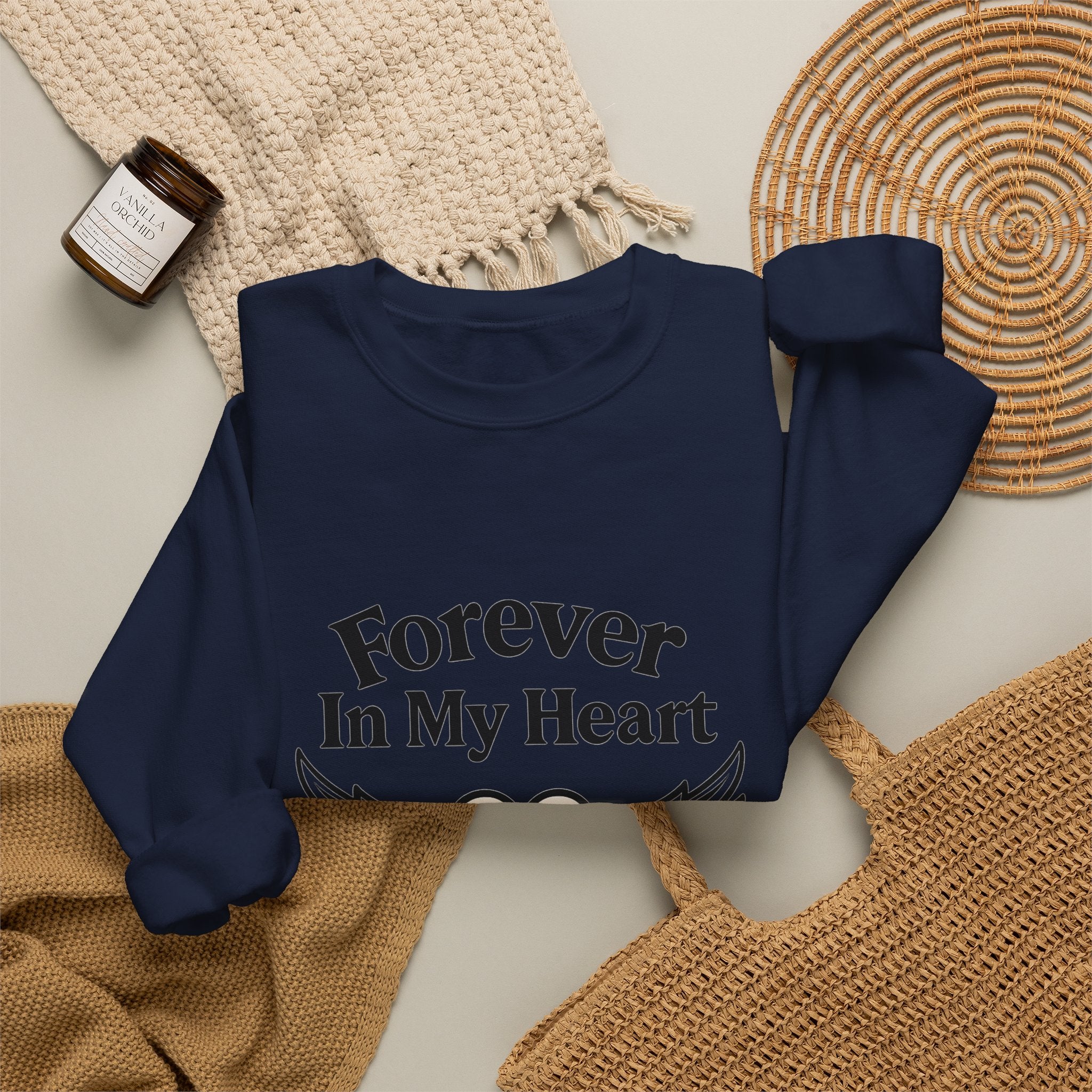 Forever In My Heart Memorial Sweatshirt Angel Wings Sympathy Gift Remembrance Clothing Loss of Loved One Grief Support Comfort