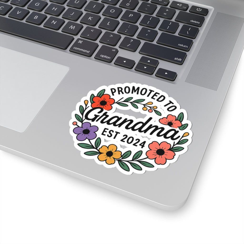 Promoted to Grandma Est 2024 Sticker, New Grandmother Gift, Pregnancy Announcement Sticker, Grandma to Be Gift, Floral Wreath
