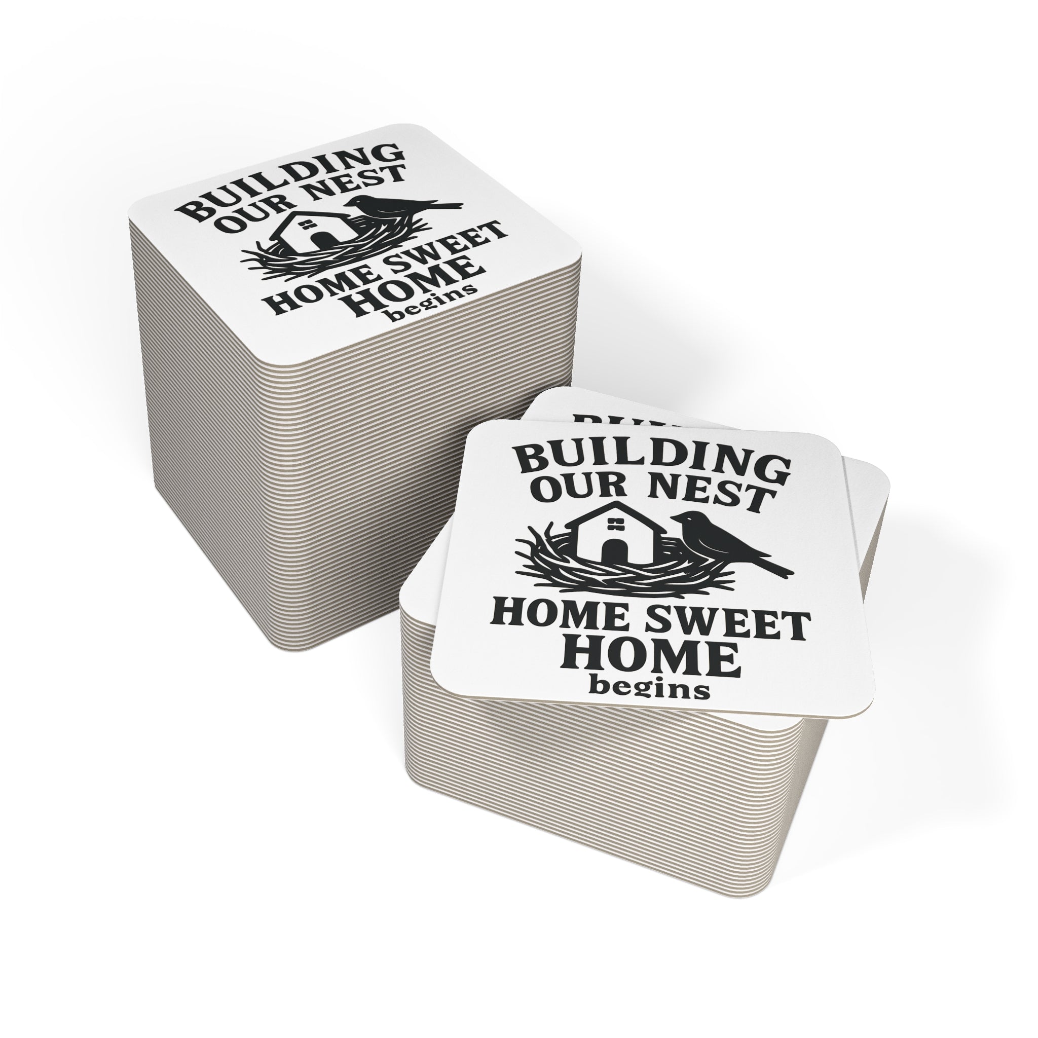 Housewarming Gift Coaster Set, New Home Gift for Couple, Building Our Nest Cork Coasters, Farmhouse Home Sweet Home Decor