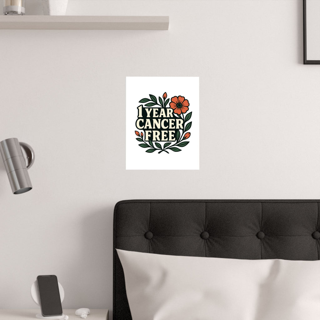 1 Year Cancer Free Poster, Botanical Growth Anniversary Gift, Cancer Survivor Milestone Wall Art, Hope & Healing Decor