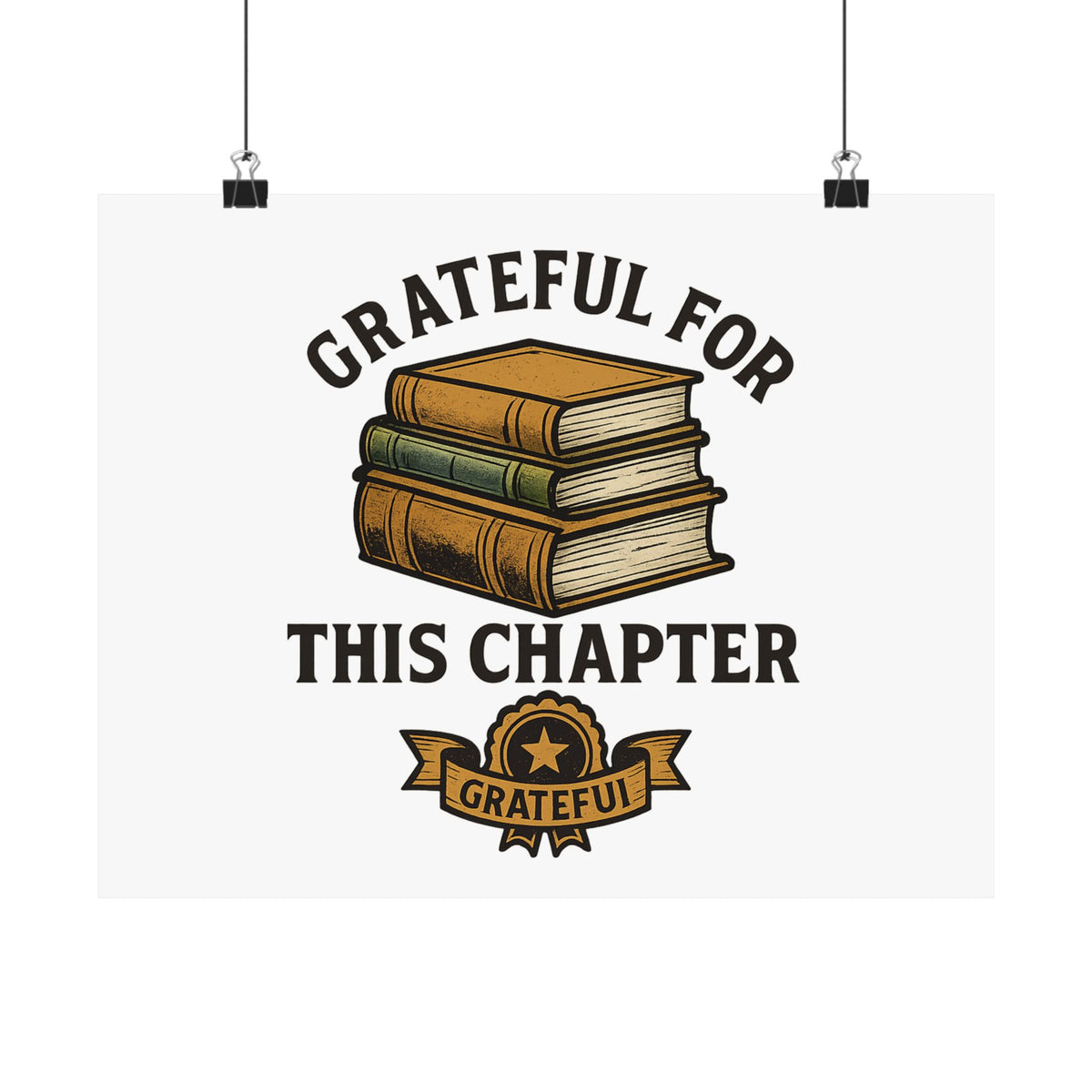 Grateful For This Chapter Book Lover Poster | Vintage Book Stack Wall Art | Literary Gift | Graduation Gift | New Home Decor