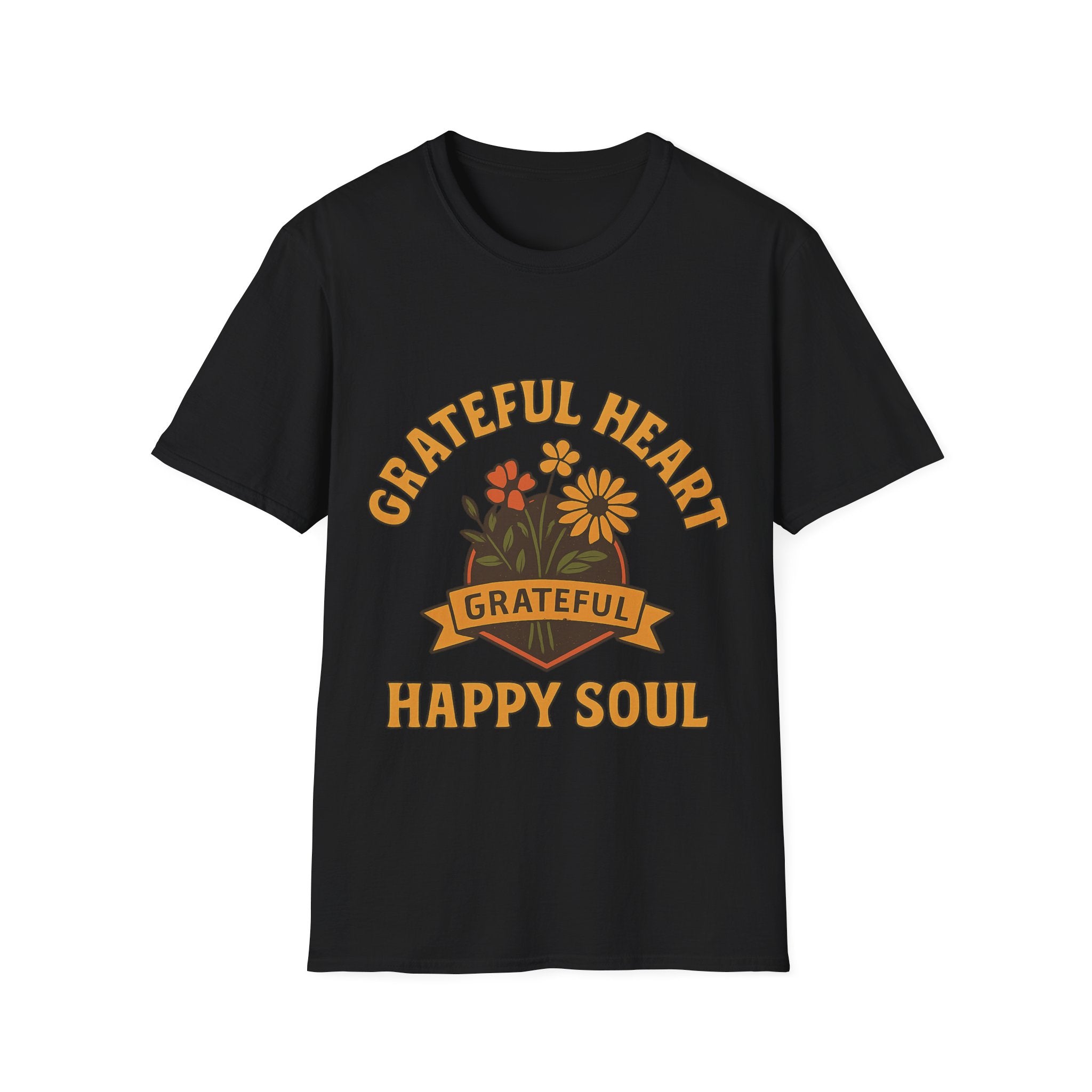 Grateful Heart Happy Soul Shirt, Vintage Gratitude Tshirt, Positive Affirmation Tee, Mindfulness Gift, Retro Wildflower Graphic