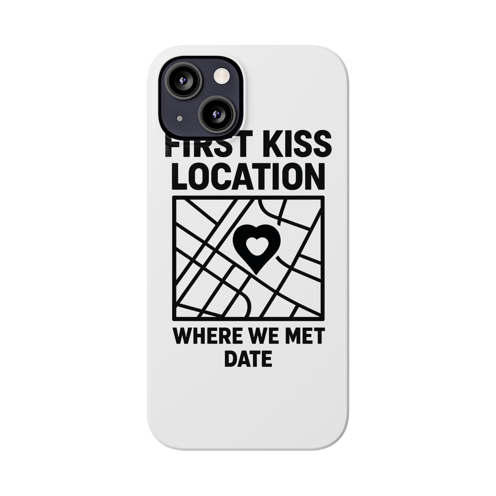 First Kiss Location Phone Case Custom Map Where We Met Anniversary Gift Personalized Couples Phone Case Heart Marker