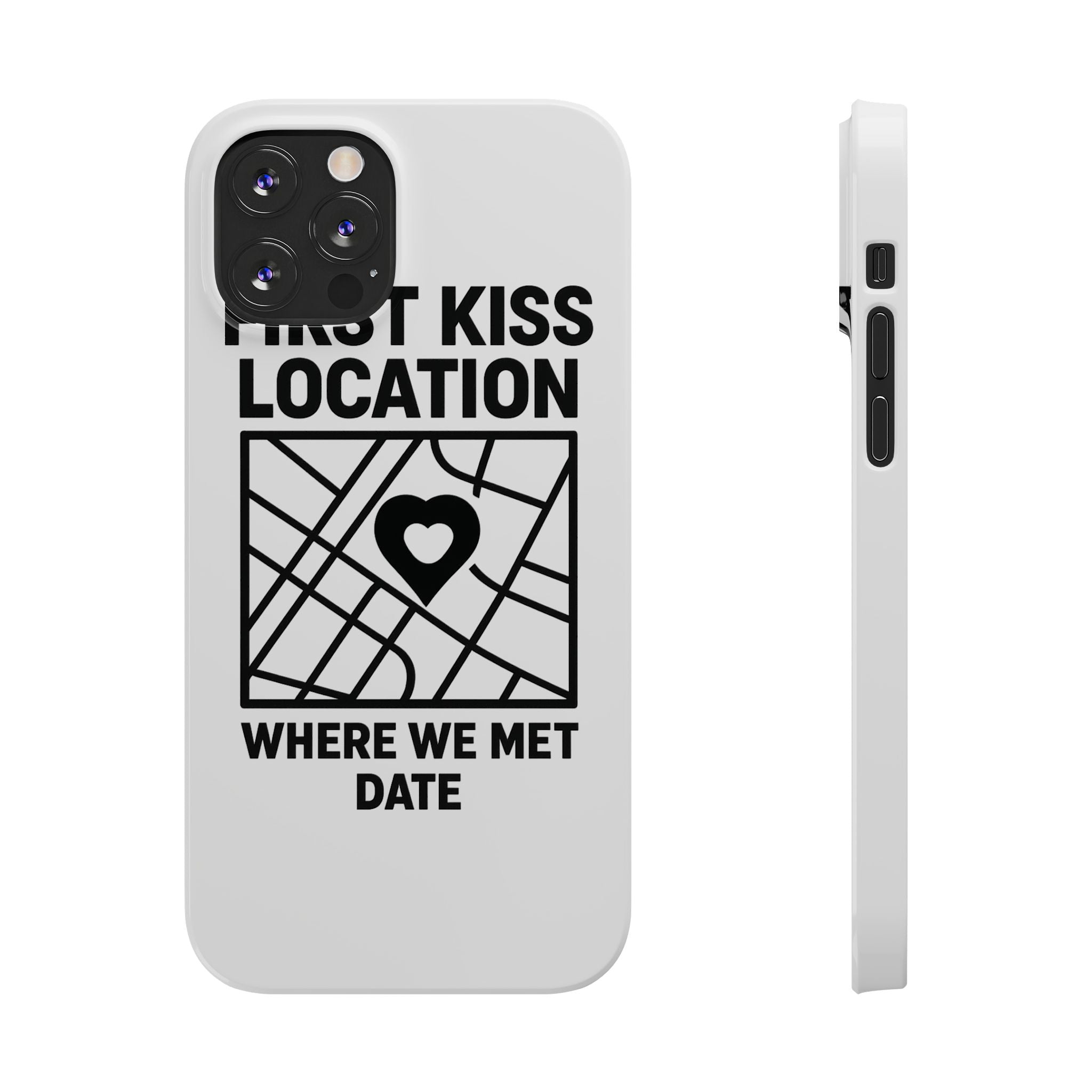 First Kiss Location Phone Case Custom Map Where We Met Anniversary Gift Personalized Couples Phone Case Heart Marker
