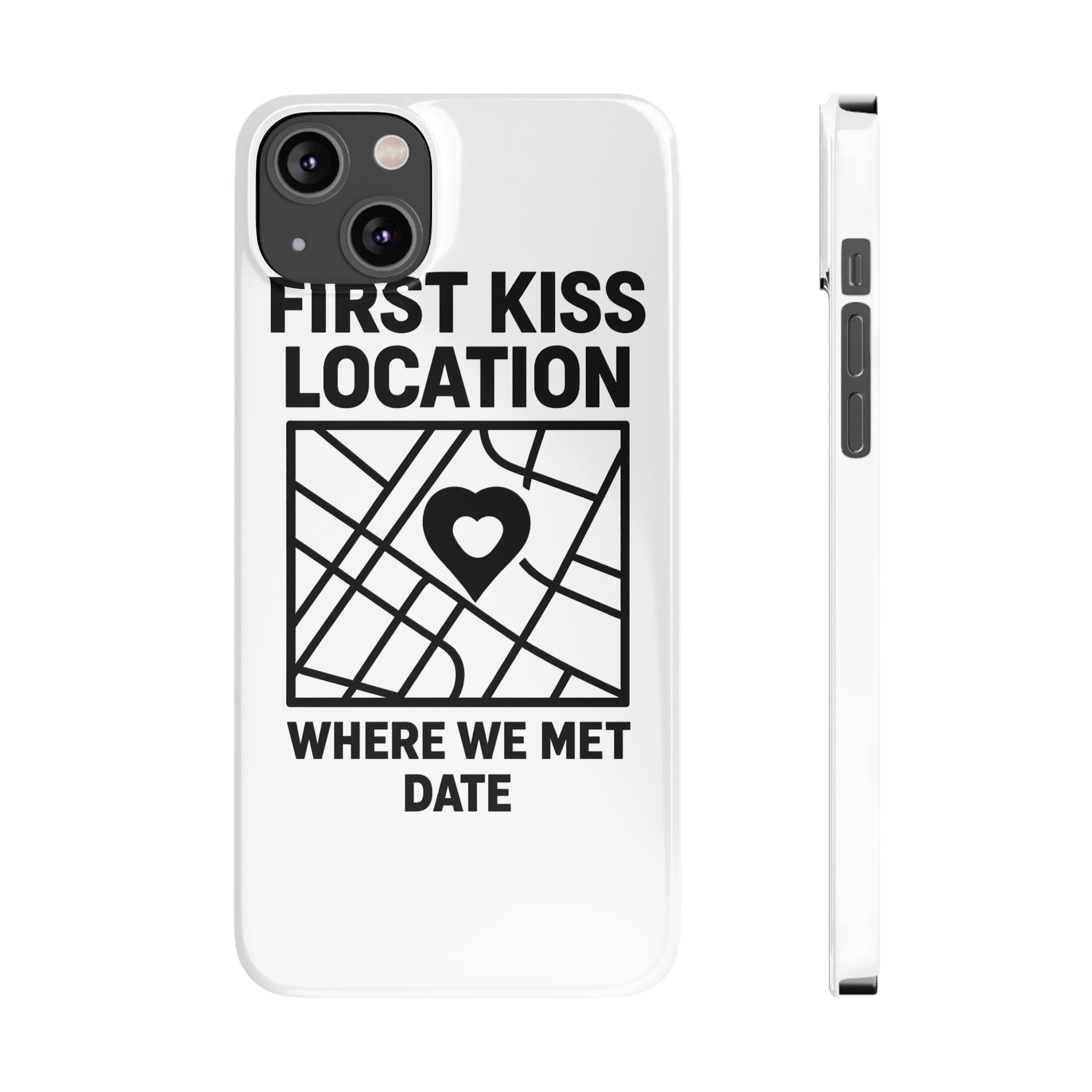 First Kiss Location Phone Case Custom Map Where We Met Anniversary Gift Personalized Couples Phone Case Heart Marker