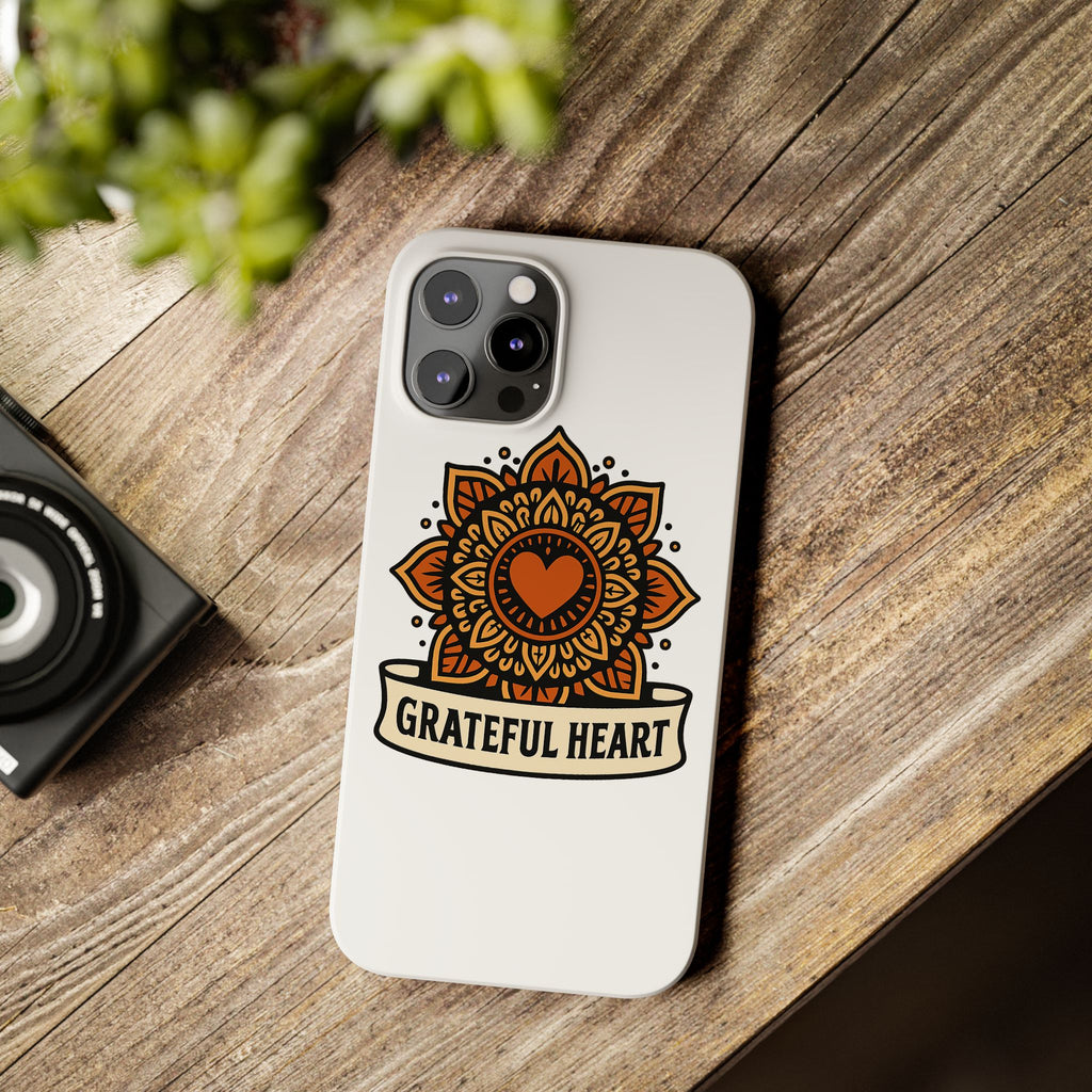 Grateful Heart Mandala Phone Case, Mindfulness Gift for Yoga Lover, Boho Gratitude Quote, Wellness Housewarming Gift Woman