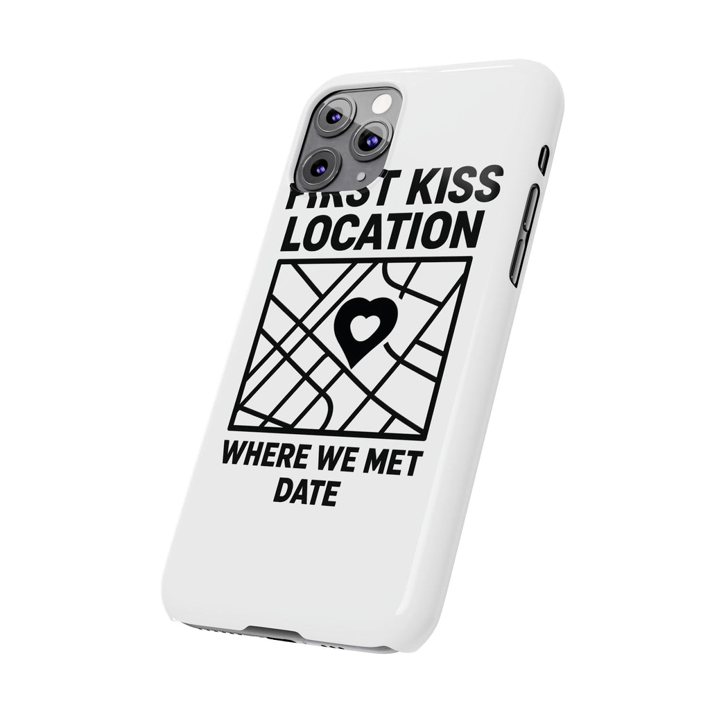 First Kiss Location Phone Case Custom Map Where We Met Anniversary Gift Personalized Couples Phone Case Heart Marker