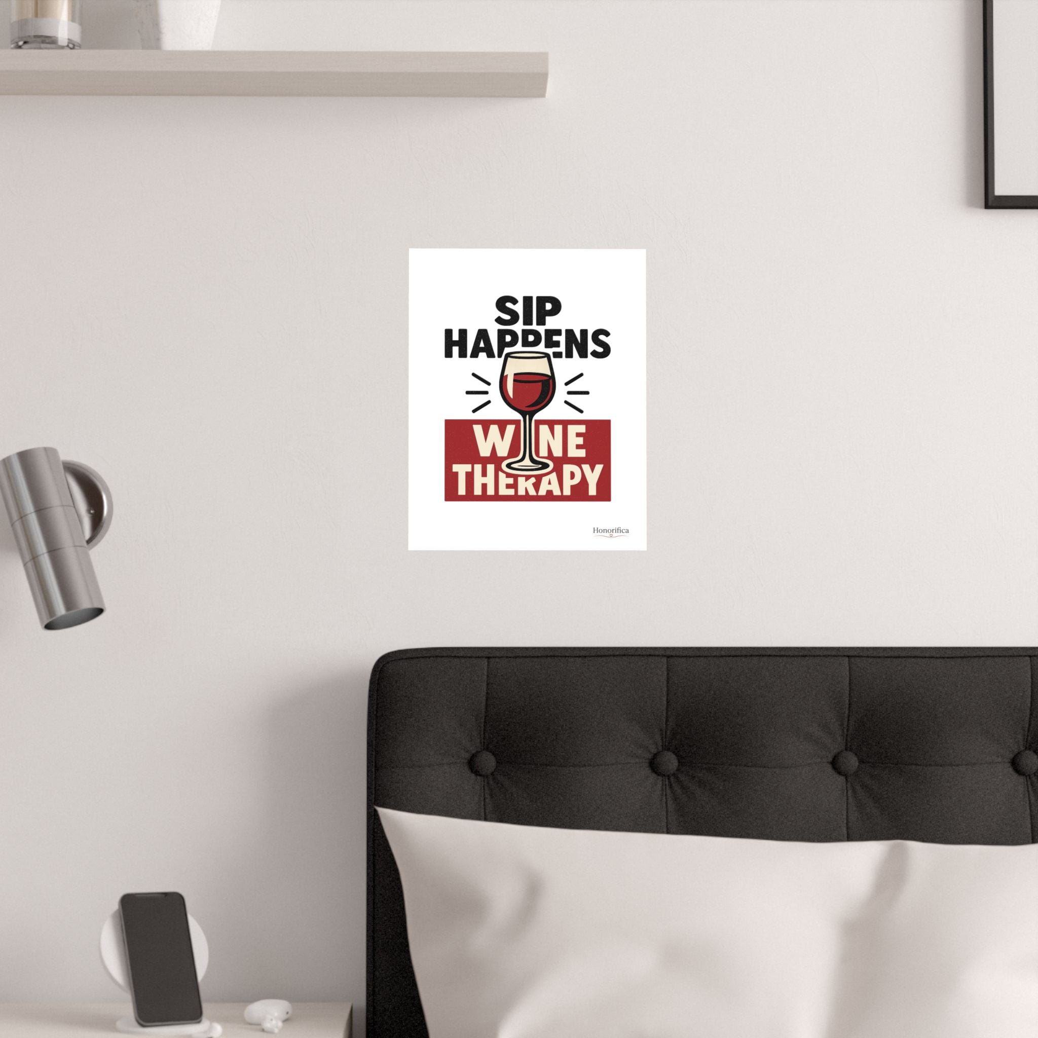 Sip Happens Wine Therapy Poster, Funny Wine Wall Art, Wine Lover Gift, Housewarming Gift for Women, Wine Decor Kitchen Bar Art