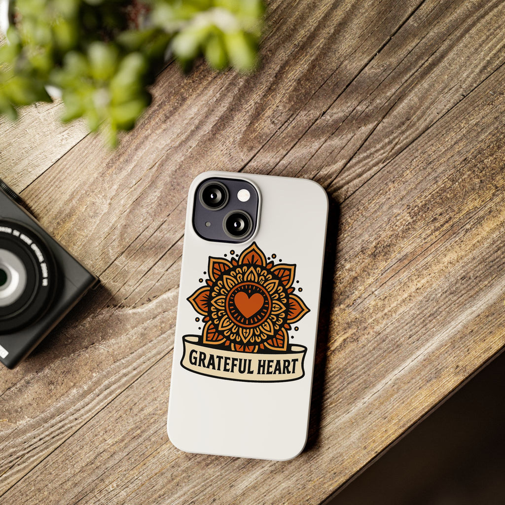 Grateful Heart Mandala Phone Case, Mindfulness Gift for Yoga Lover, Boho Gratitude Quote, Wellness Housewarming Gift Woman
