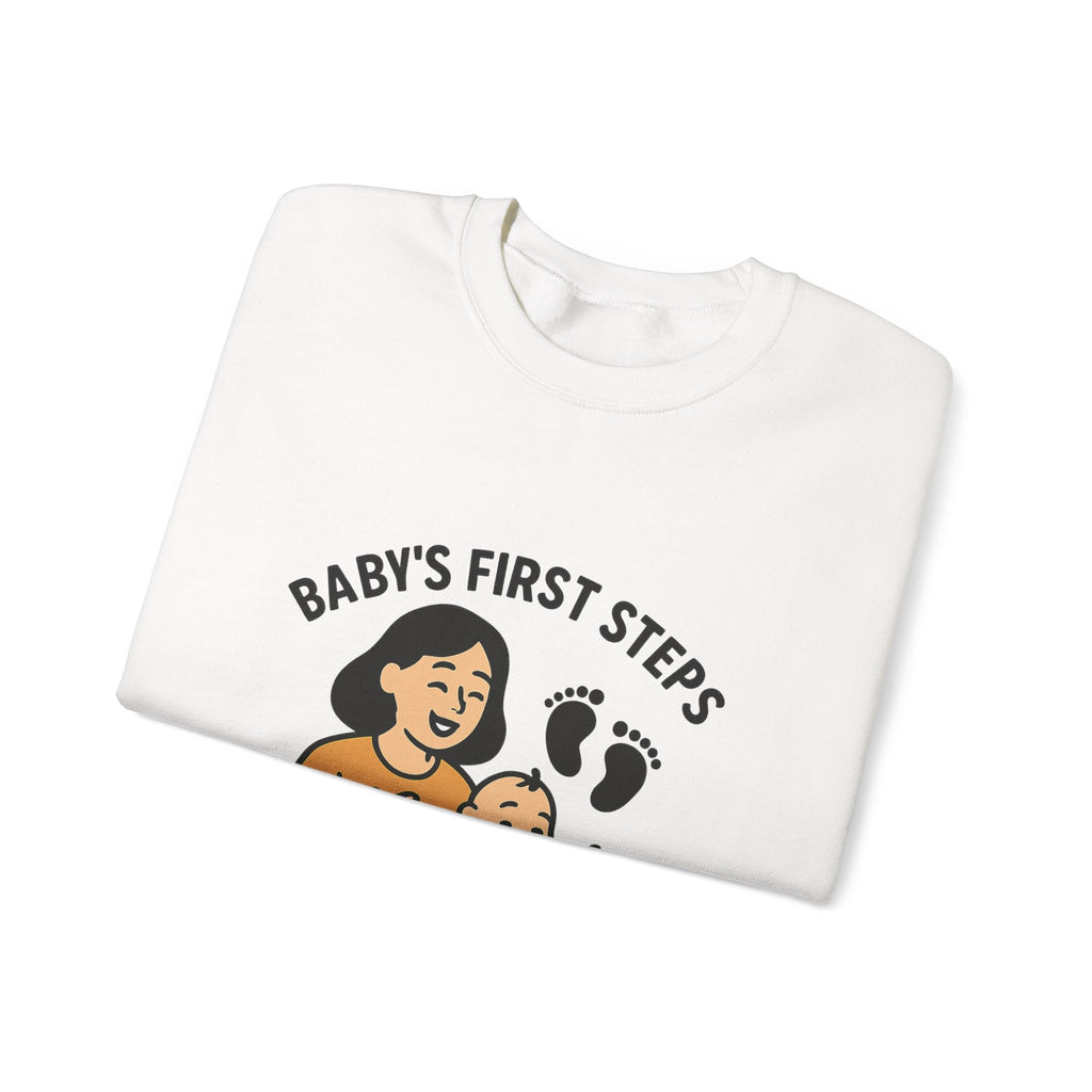 Baby's First Steps Sweatshirt, New Mom Gift, First Walking Milestone, Baby Footprint Shirt, Proud Mom Sweatshirt, Toddler Milestone