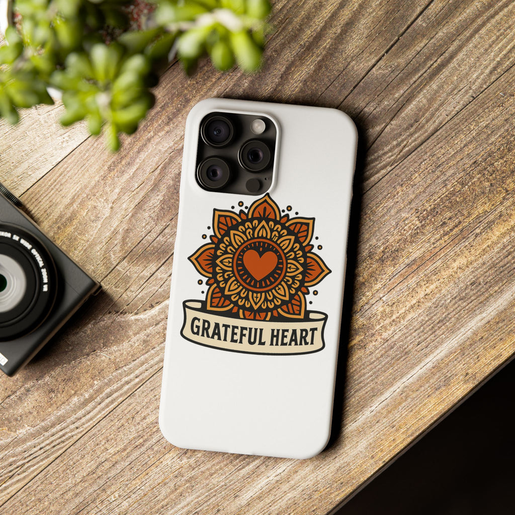 Grateful Heart Mandala Phone Case, Mindfulness Gift for Yoga Lover, Boho Gratitude Quote, Wellness Housewarming Gift Woman