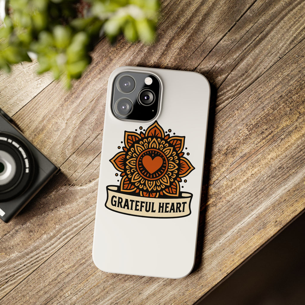Grateful Heart Mandala Phone Case, Mindfulness Gift for Yoga Lover, Boho Gratitude Quote, Wellness Housewarming Gift Woman