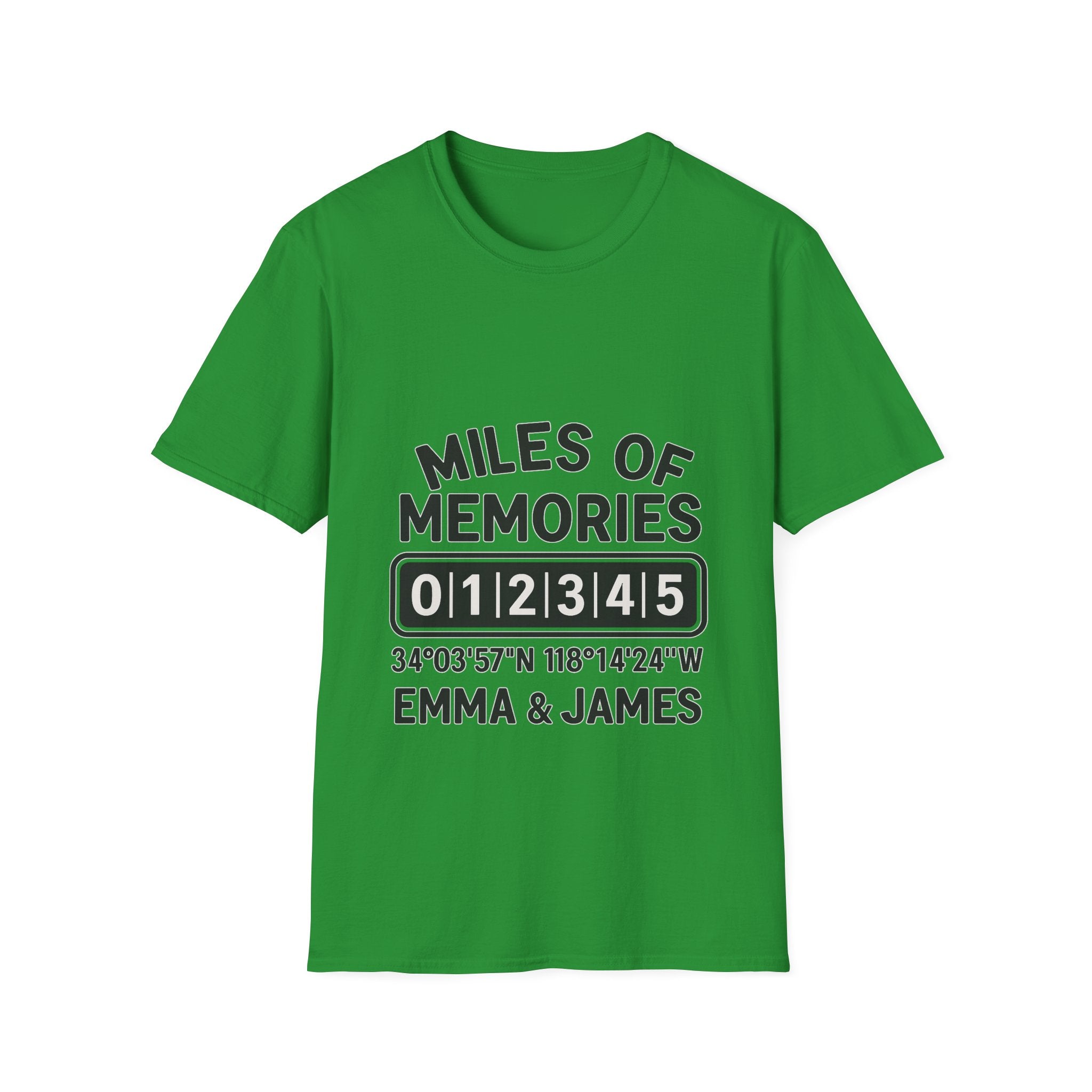 Personalized Anniversary Shirt for Couples | Miles of Memories Custom Odometer Tee | Romantic Travel Gift with Coordinates & Names