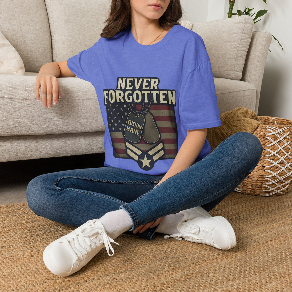 Never Forgotten Veteran Memorial Shirt Custom Name Military Tribute Tee Gold Star Family Gift Personalized Remembrance Tshirt