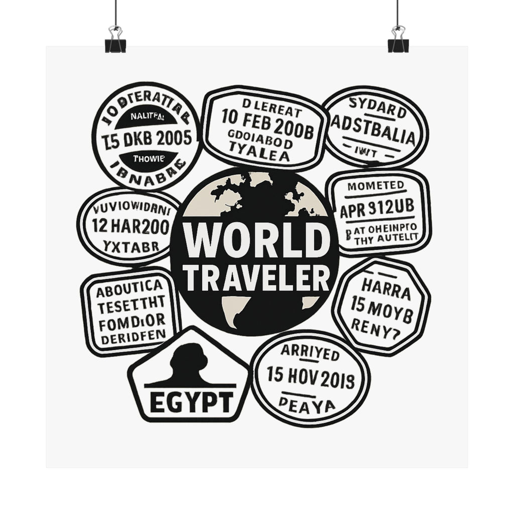 Passport Stamp Collage Poster World Traveler Wall Art Travel Map Gift Adventure Decor Wanderlust Print Globe Trotter