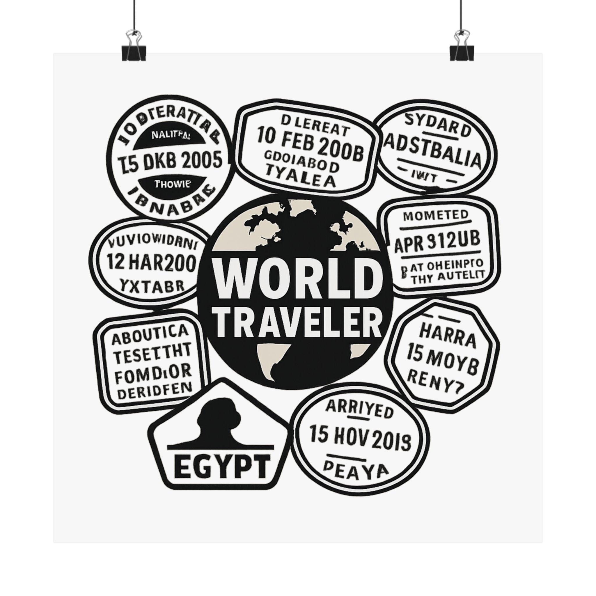 Passport Stamp Collage Poster World Traveler Wall Art Travel Map Gift Adventure Decor Wanderlust Print Globe Trotter