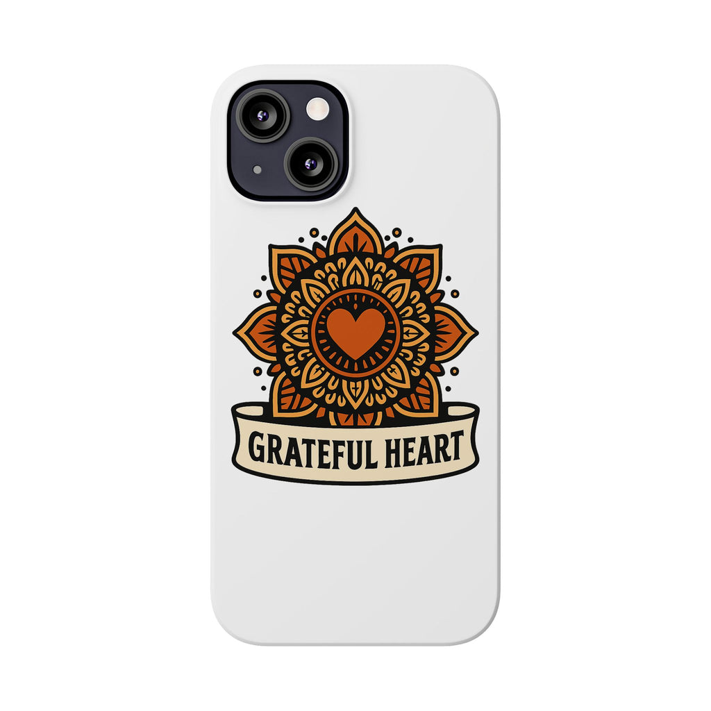 Grateful Heart Mandala Phone Case, Mindfulness Gift for Yoga Lover, Boho Gratitude Quote, Wellness Housewarming Gift Woman