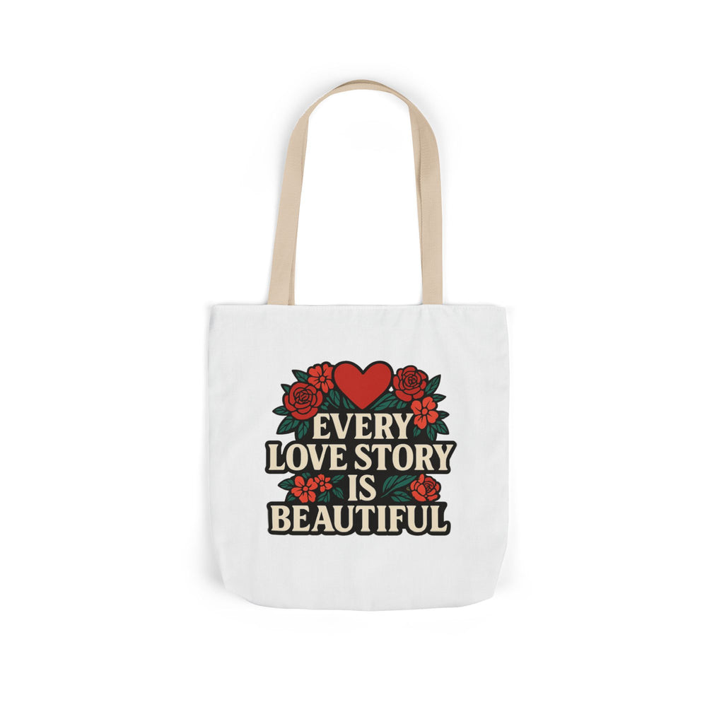 Every Love Story Is Beautiful Tote Bag, Floral Anniversary Gift for Wife, Romantic Wedding Quote Bag, Engagement Gift Women