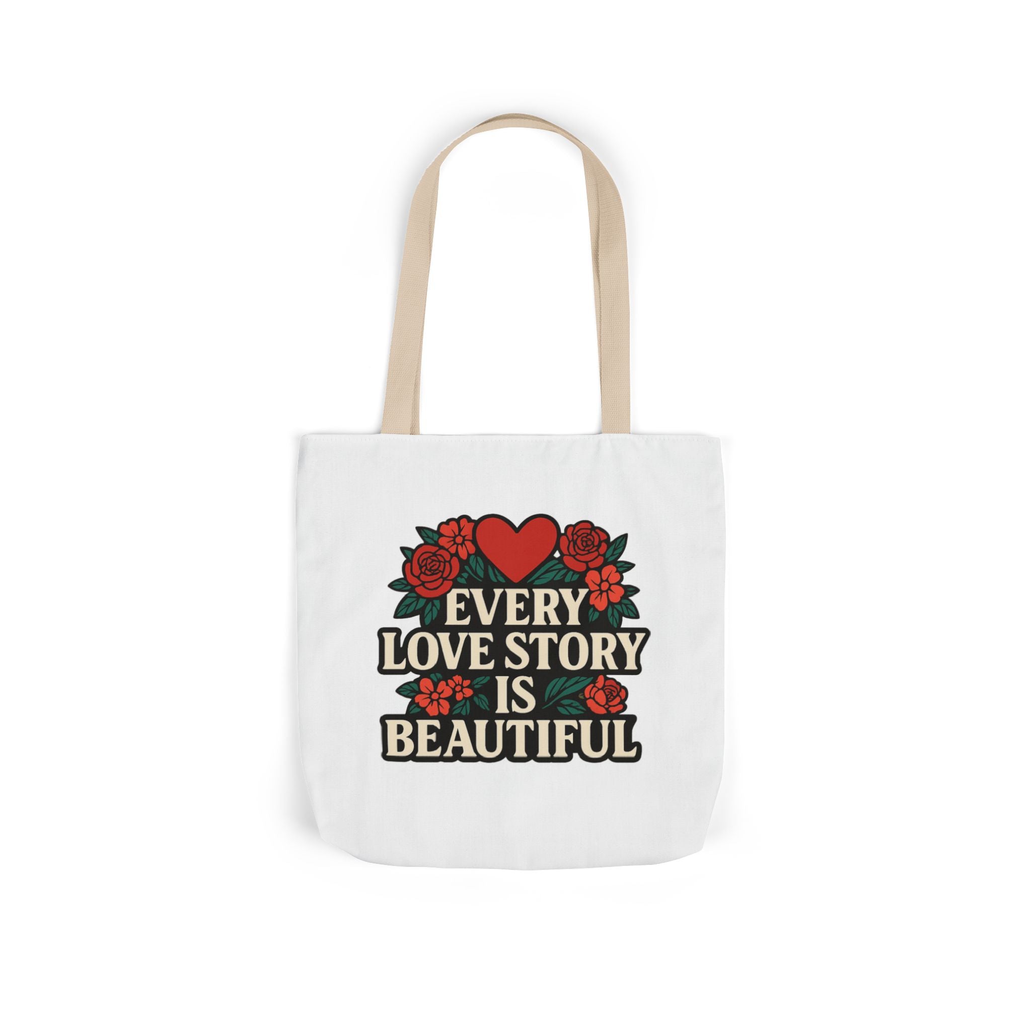 Every Love Story Is Beautiful Tote Bag, Floral Anniversary Gift for Wife, Romantic Wedding Quote Bag, Engagement Gift Women
