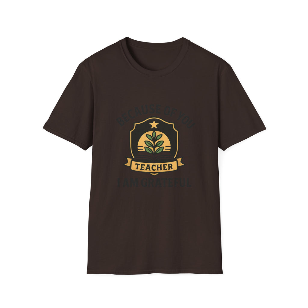 Teacher Appreciation Shirt, Because of You I Am Grateful T-Shirt, Teacher Gift, Thank You Teacher Tee, End of Year Gift
