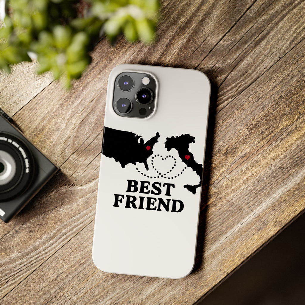 Long Distance Friendship Phone Case Personalized Coordinates Gift Best Friend Custom Location Map Heart Connection BFF