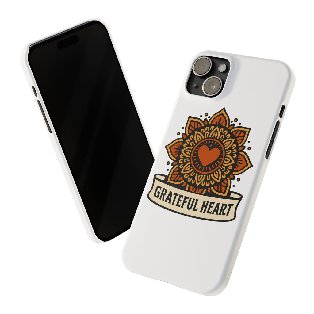 Grateful Heart Mandala Phone Case, Mindfulness Gift for Yoga Lover, Boho Gratitude Quote, Wellness Housewarming Gift Woman