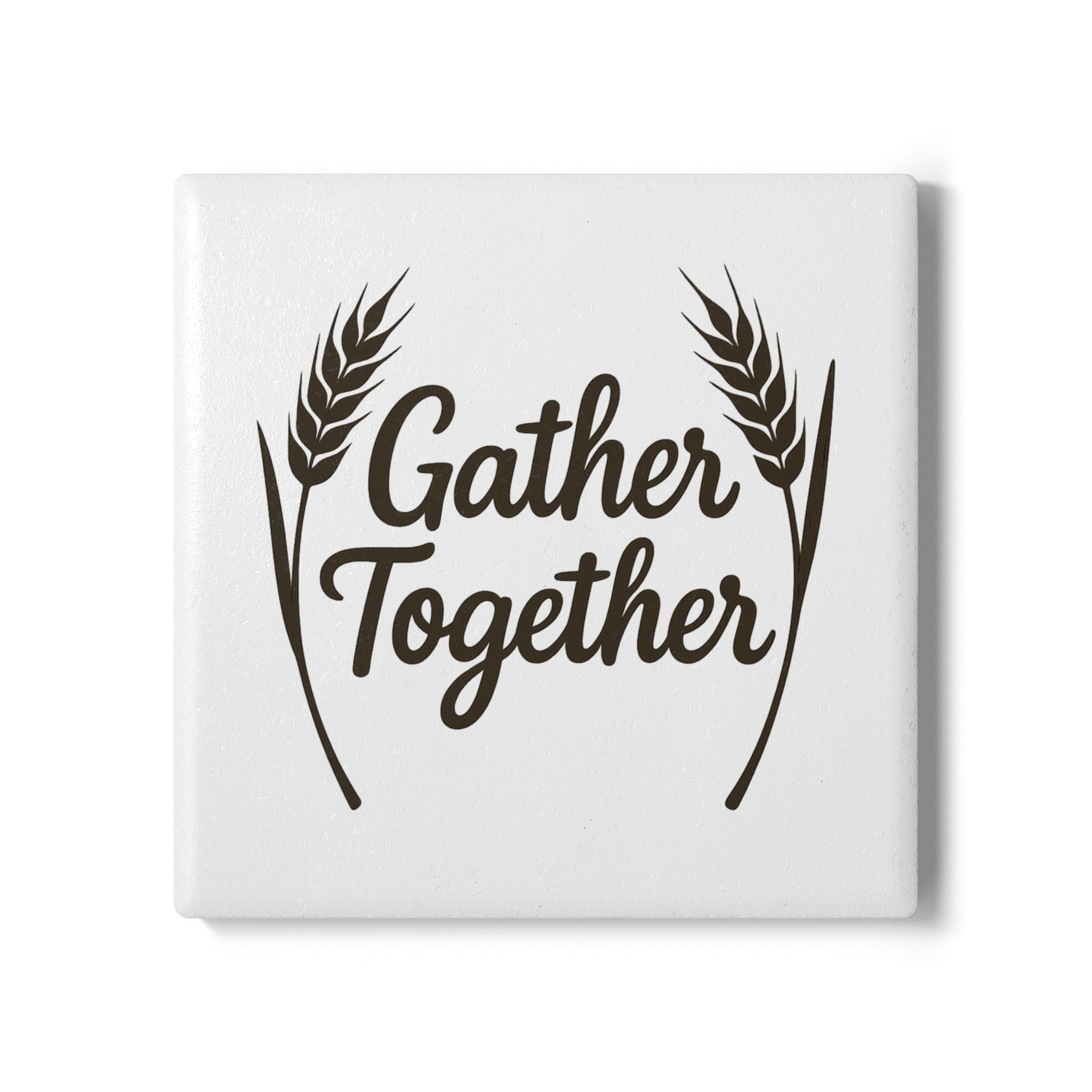Gather Together Farmhouse Coaster Set | Rustic Cork Coasters | Housewarming Gift | Family Kitchen Decor | Wheat Script Design