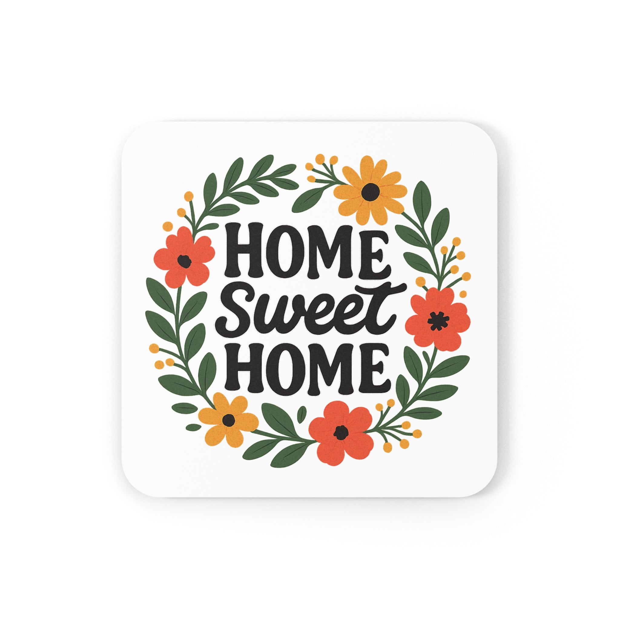Housewarming Gift Cork Coaster Set Home Sweet Home Floral Wreath New Home Gift for Friend First House Coasters Realtor Closing Gift