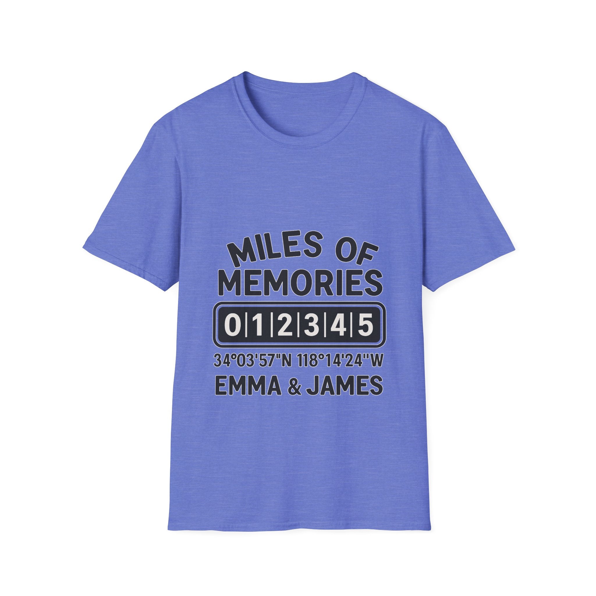 Personalized Anniversary Shirt for Couples | Miles of Memories Custom Odometer Tee | Romantic Travel Gift with Coordinates & Names