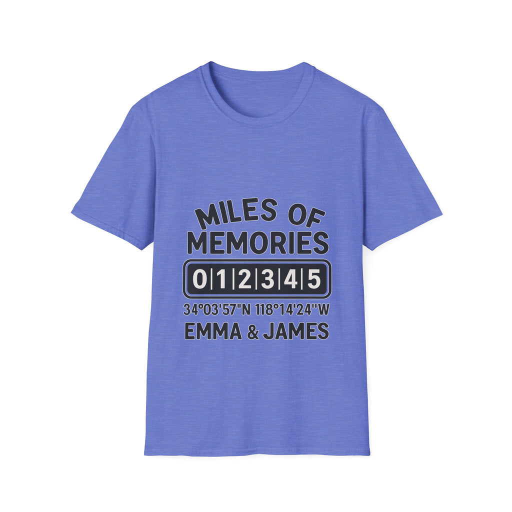 Personalized Anniversary Shirt for Couples | Miles of Memories Custom Odometer Tee | Romantic Travel Gift with Coordinates & Names