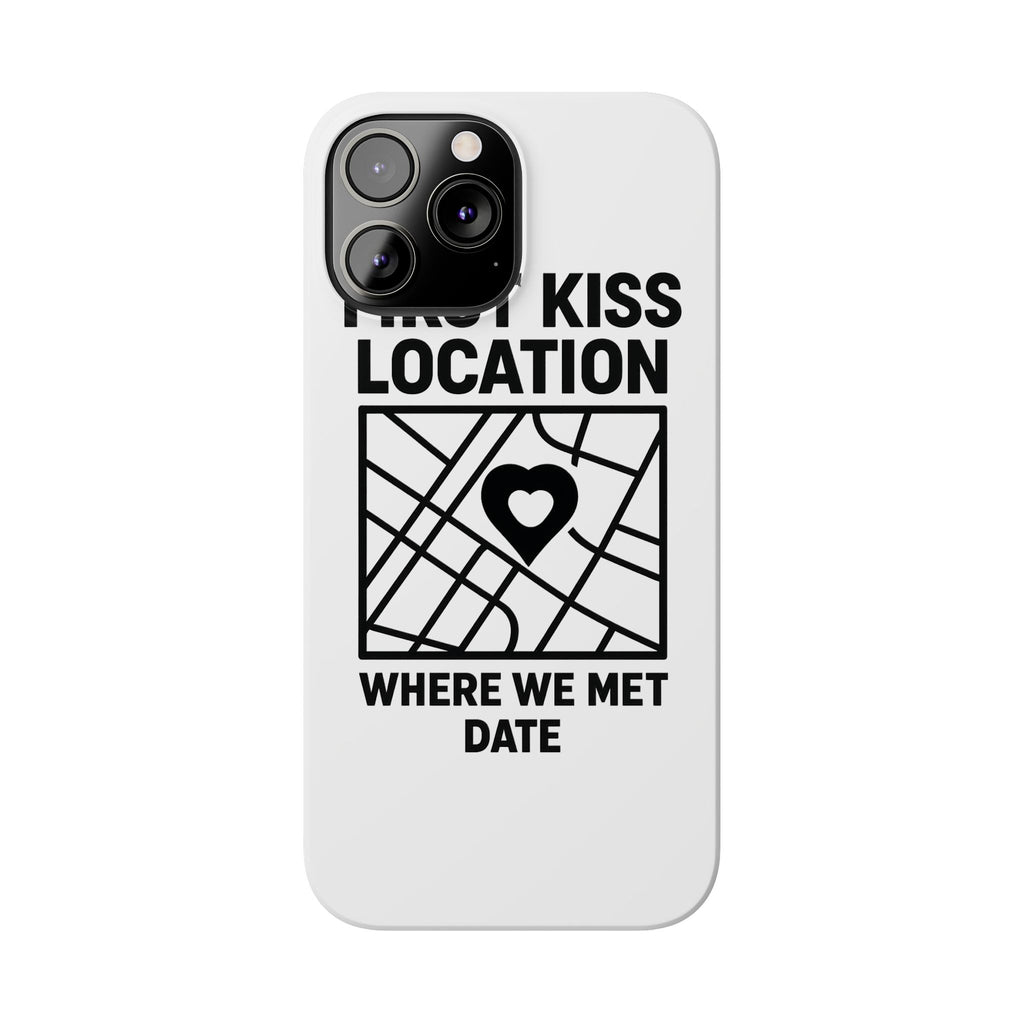 First Kiss Location Phone Case Custom Map Where We Met Anniversary Gift Personalized Couples Phone Case Heart Marker