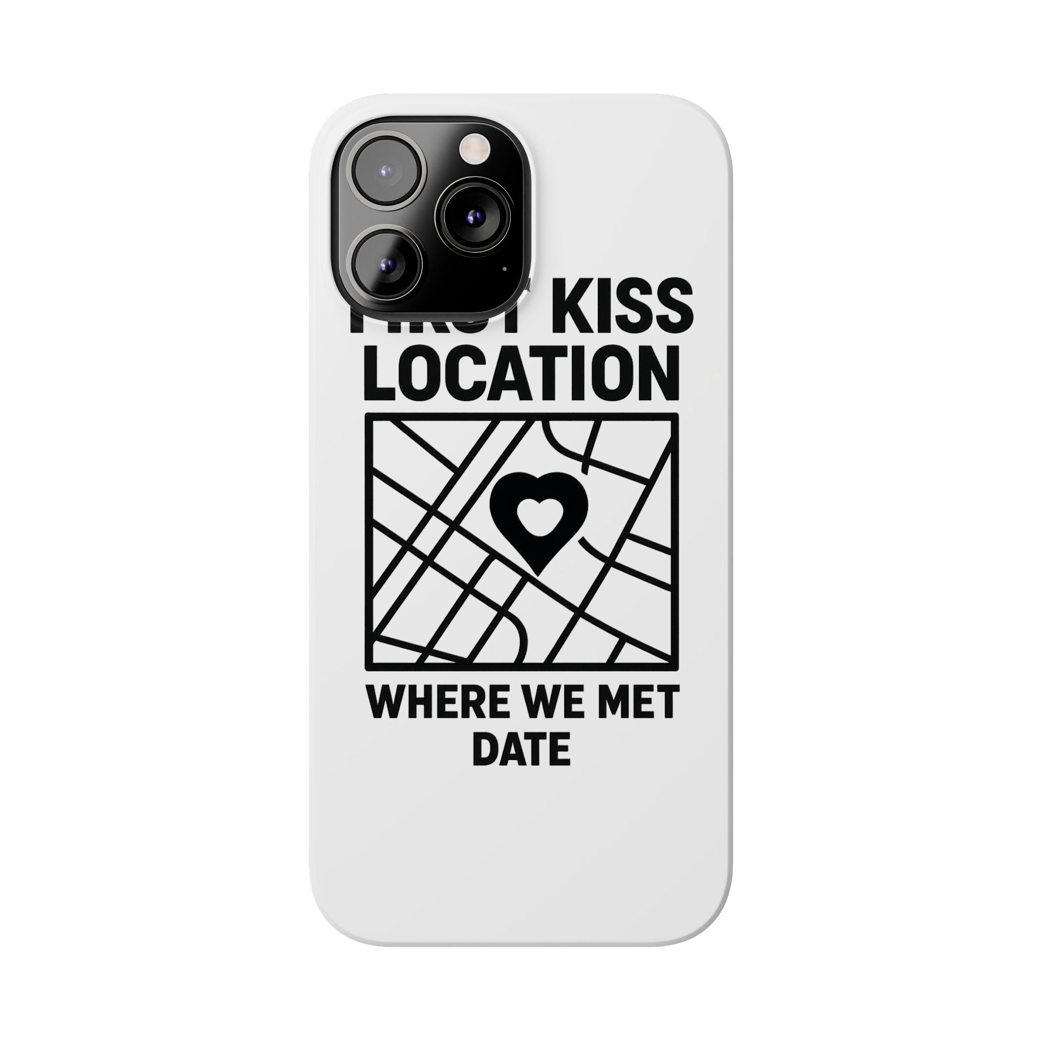 First Kiss Location Phone Case Custom Map Where We Met Anniversary Gift Personalized Couples Phone Case Heart Marker