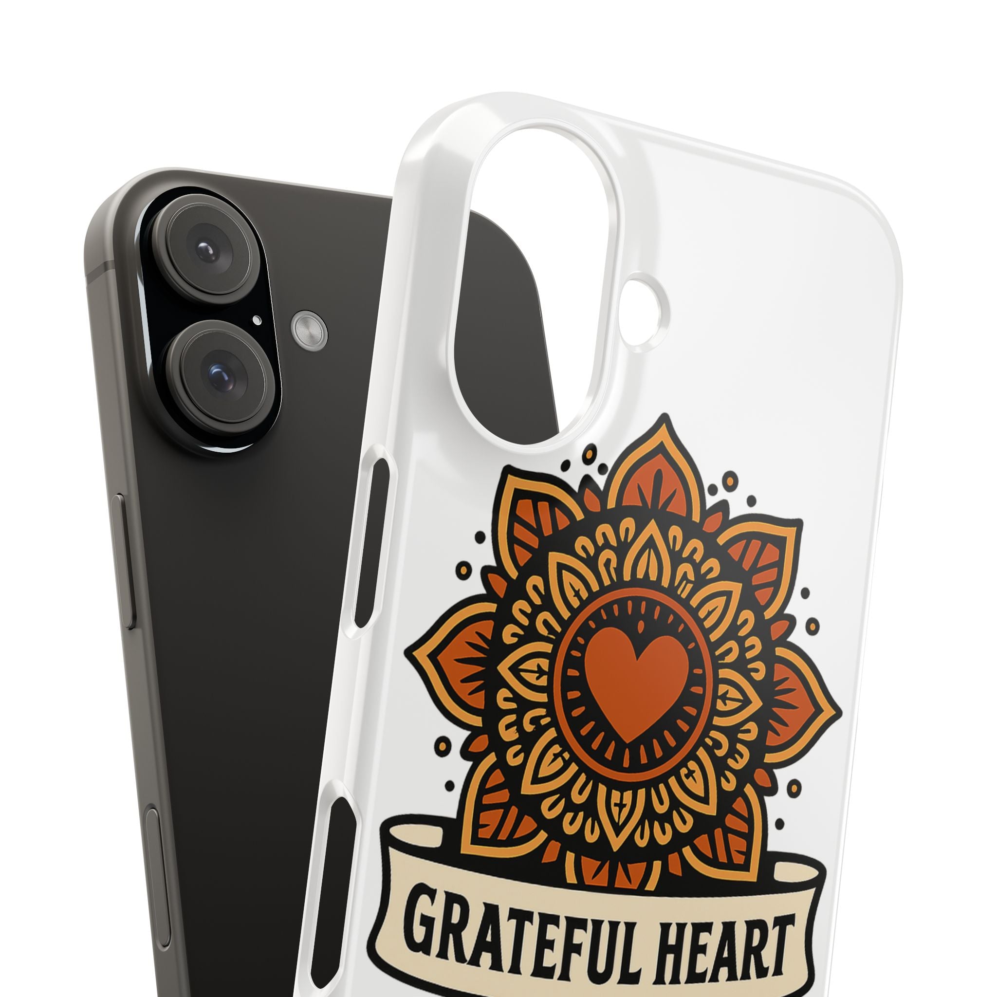 Grateful Heart Mandala Phone Case, Mindfulness Gift for Yoga Lover, Boho Gratitude Quote, Wellness Housewarming Gift Woman