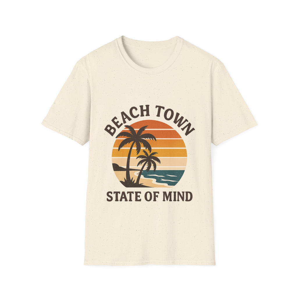 Beach Town State of Mind Shirt, Vintage Sunset Beach Tee, Coastal Living Gift, Palm Tree Vacation Shirt, Retro Beach Lover Gift