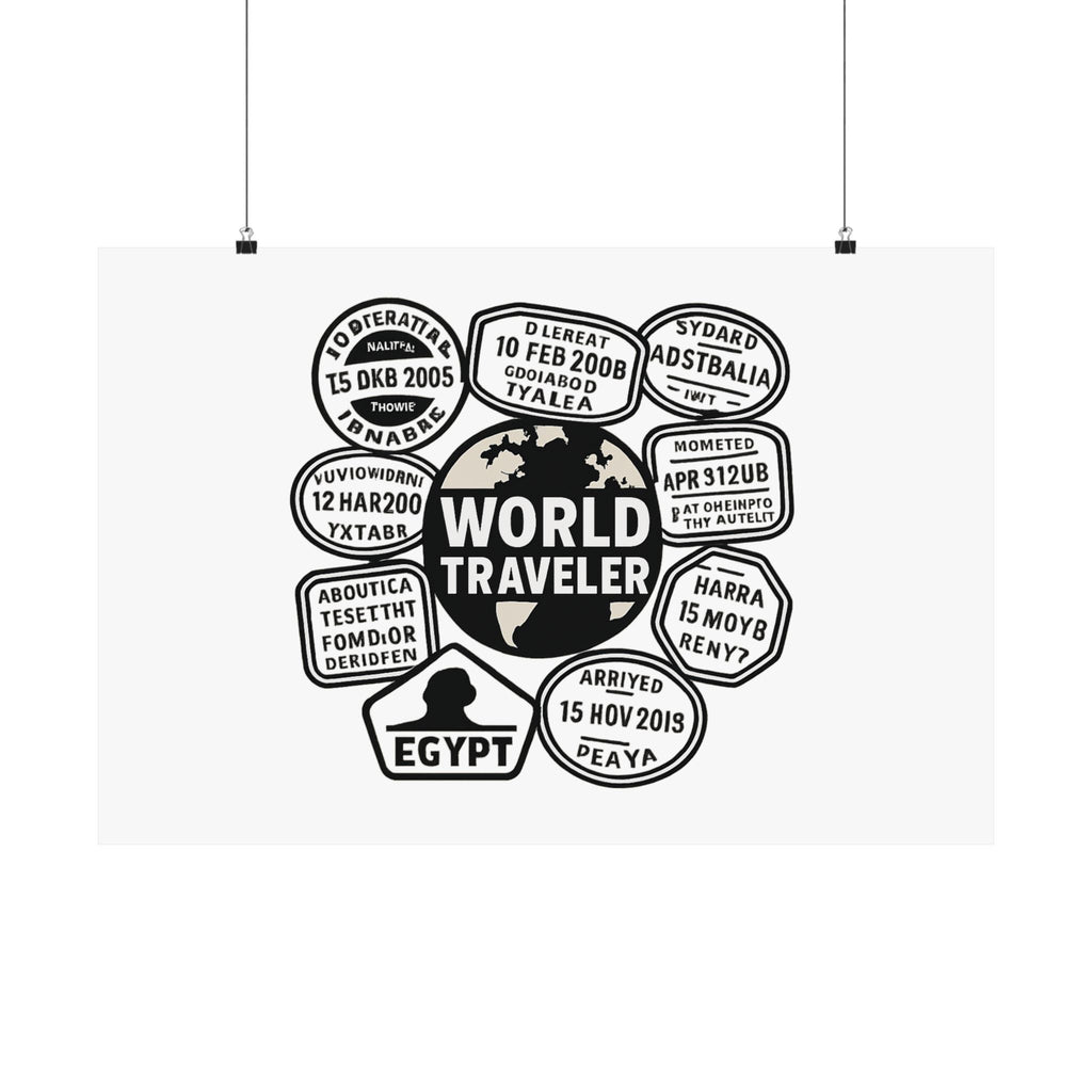 Passport Stamp Collage Poster World Traveler Wall Art Travel Map Gift Adventure Decor Wanderlust Print Globe Trotter