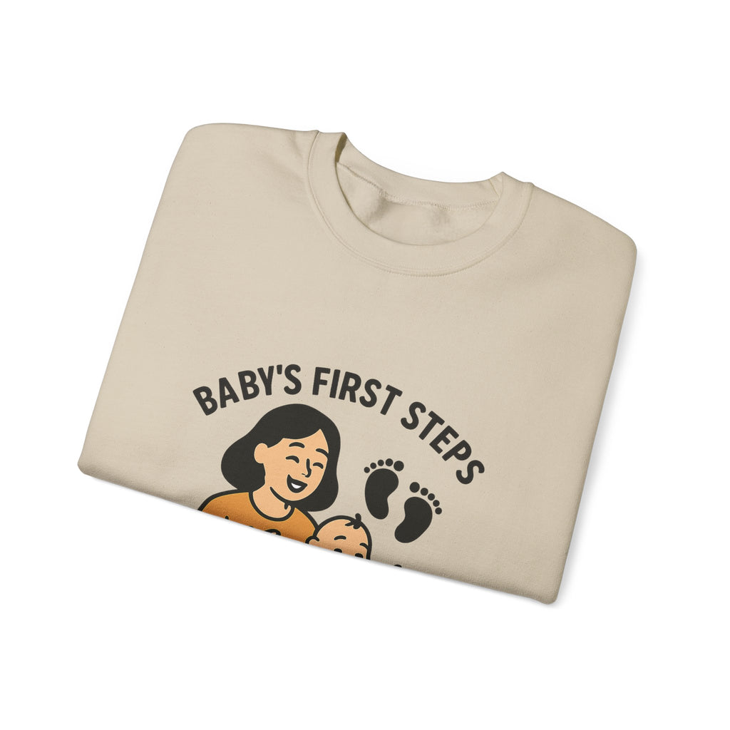 Baby's First Steps Sweatshirt, New Mom Gift, First Walking Milestone, Baby Footprint Shirt, Proud Mom Sweatshirt, Toddler Milestone
