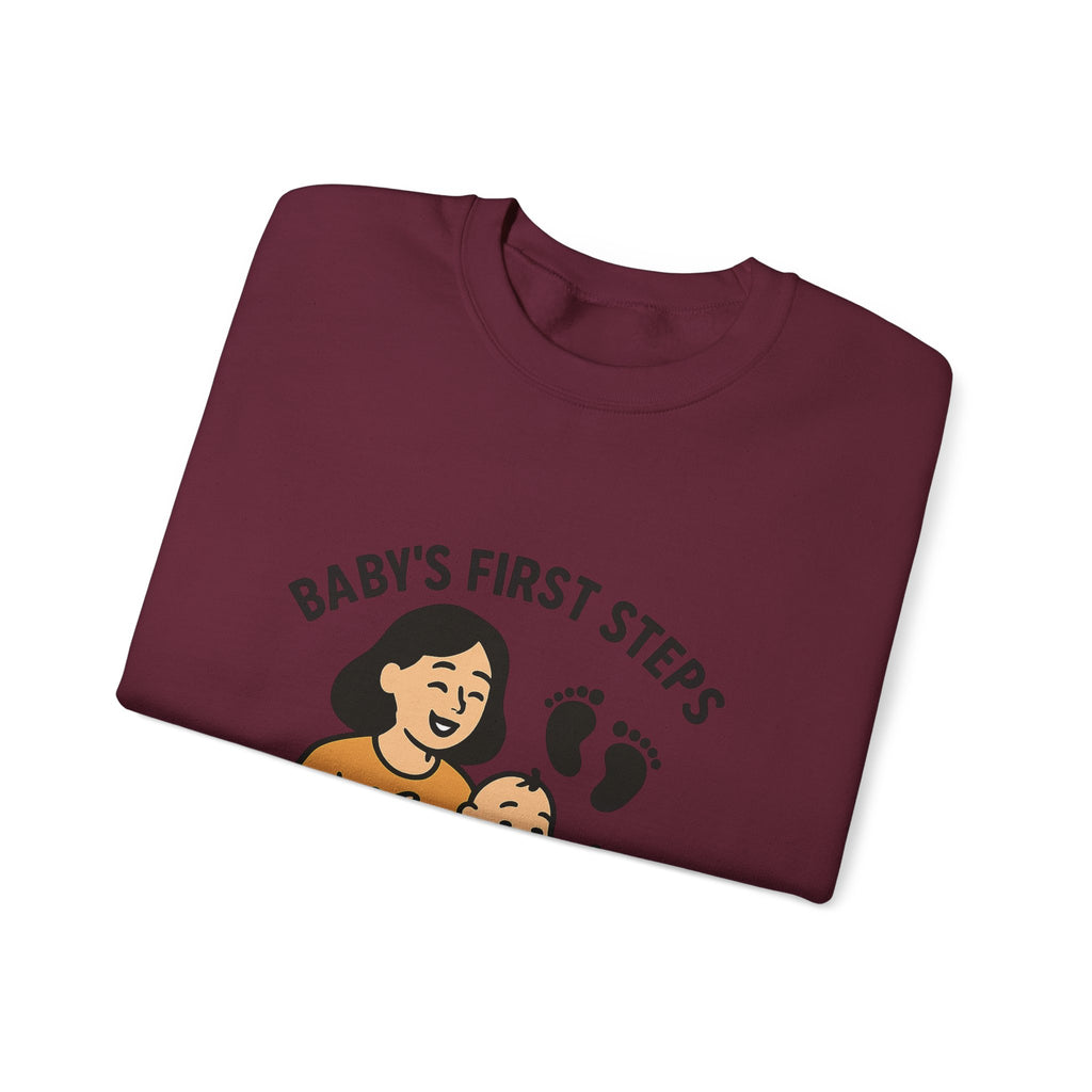 Baby's First Steps Sweatshirt, New Mom Gift, First Walking Milestone, Baby Footprint Shirt, Proud Mom Sweatshirt, Toddler Milestone