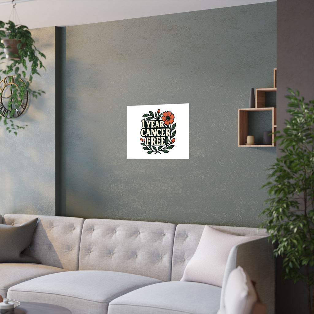 1 Year Cancer Free Poster, Botanical Growth Anniversary Gift, Cancer Survivor Milestone Wall Art, Hope & Healing Decor