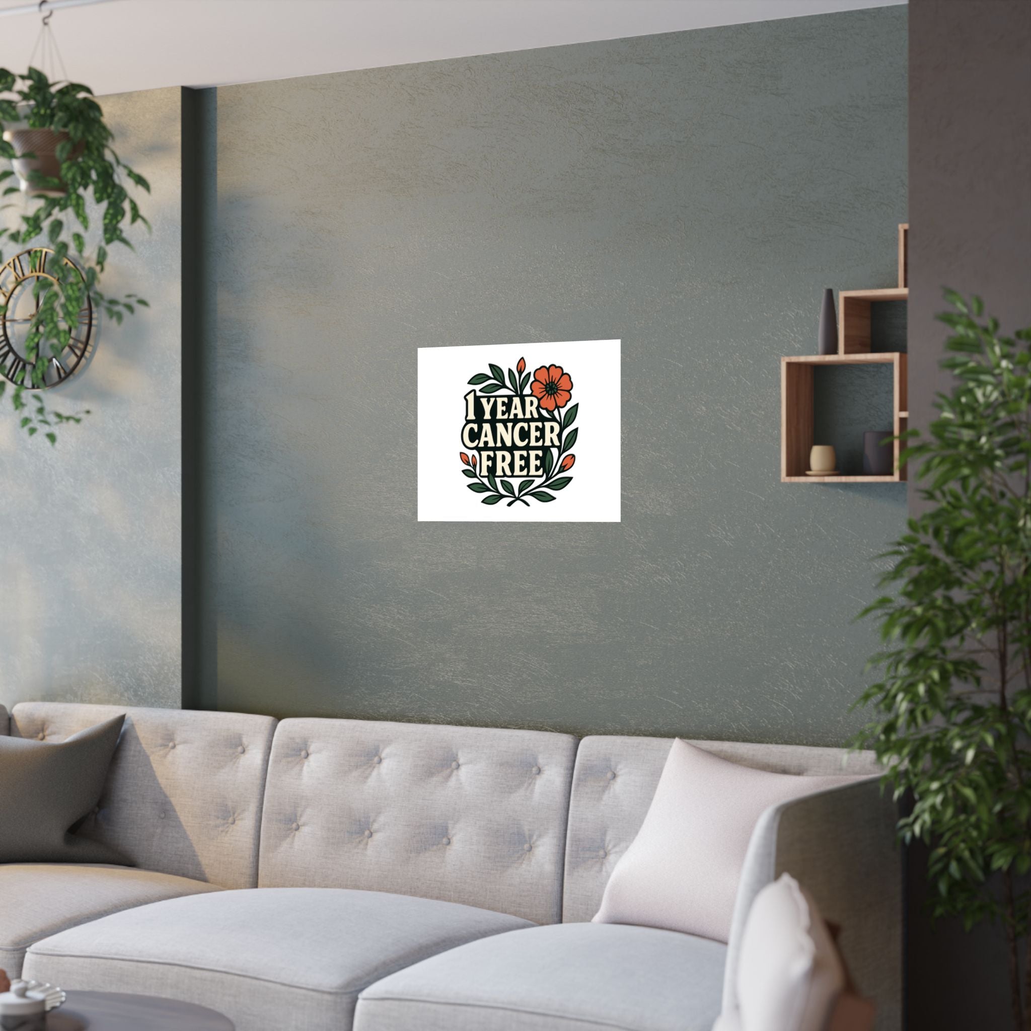 1 Year Cancer Free Poster, Botanical Growth Anniversary Gift, Cancer Survivor Milestone Wall Art, Hope & Healing Decor