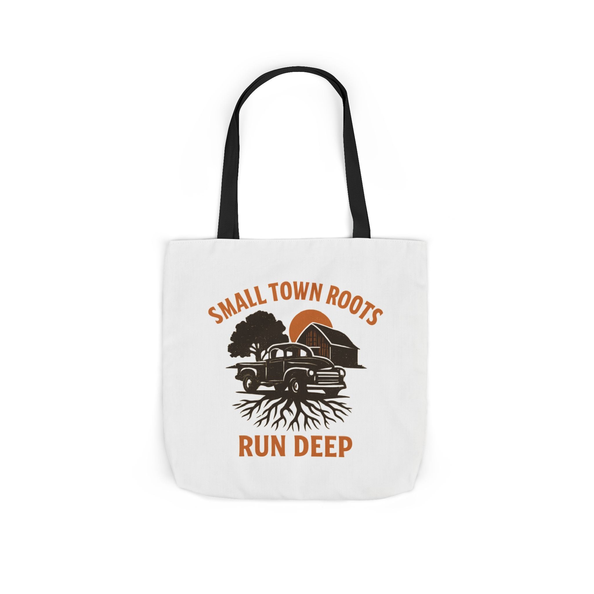 Small Town Roots Run Deep Tote Bag | Rural Heritage Pride Gift | Vintage Pickup Truck Barn Tote | Country Hometown Nostalgia Bag