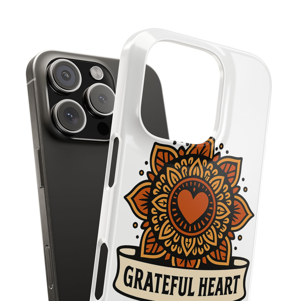 Grateful Heart Mandala Phone Case, Mindfulness Gift for Yoga Lover, Boho Gratitude Quote, Wellness Housewarming Gift Woman