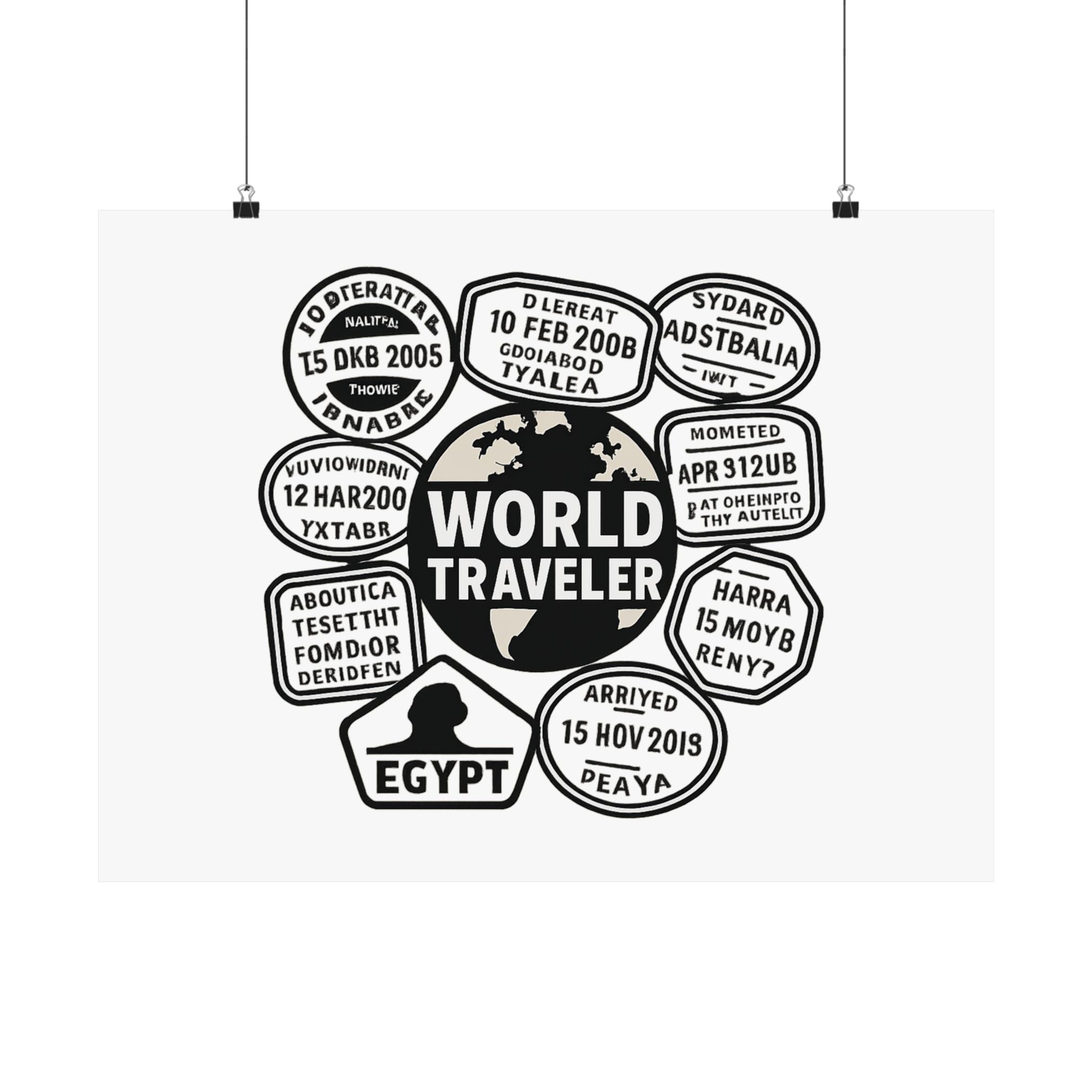 Passport Stamp Collage Poster World Traveler Wall Art Travel Map Gift Adventure Decor Wanderlust Print Globe Trotter