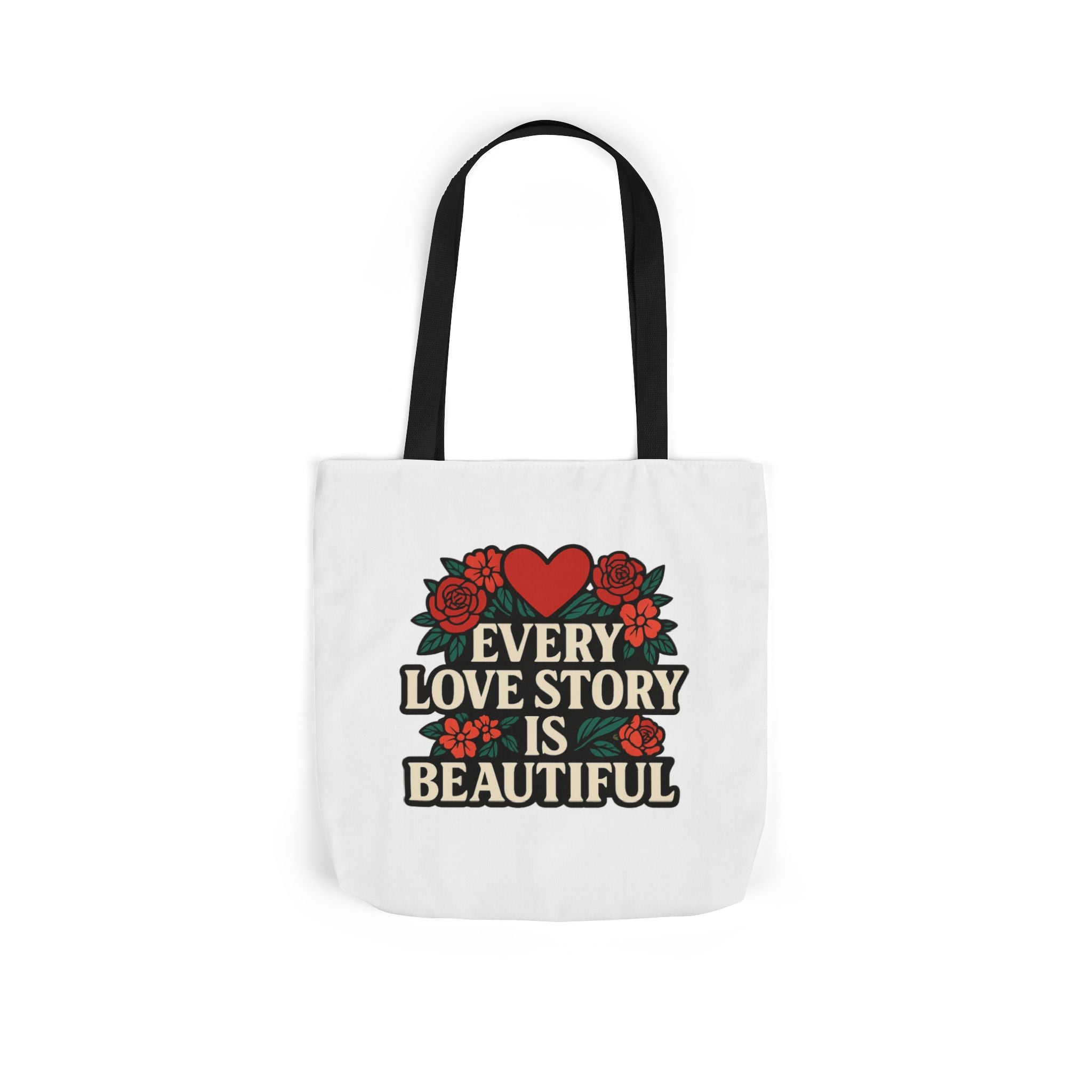 Every Love Story Is Beautiful Tote Bag, Floral Anniversary Gift for Wife, Romantic Wedding Quote Bag, Engagement Gift Women