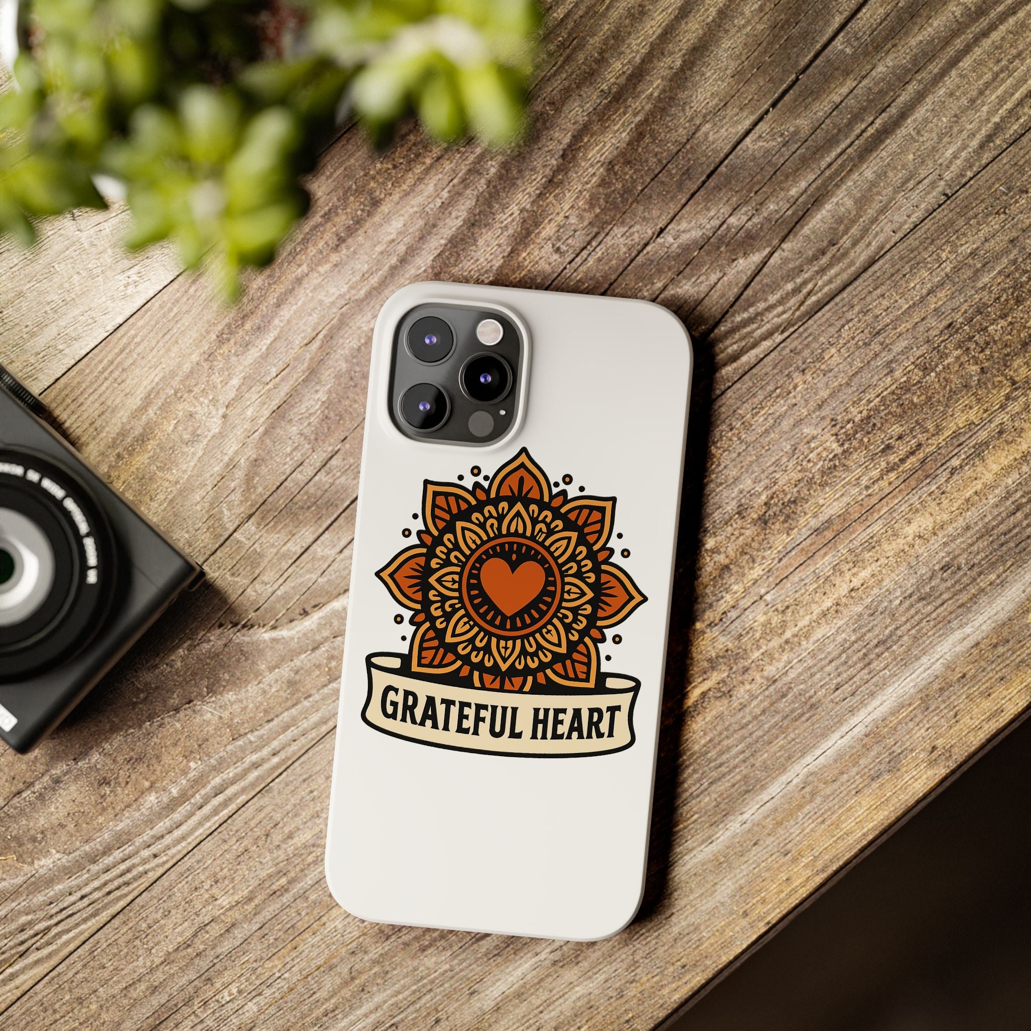 Grateful Heart Mandala Phone Case, Mindfulness Gift for Yoga Lover, Boho Gratitude Quote, Wellness Housewarming Gift Woman