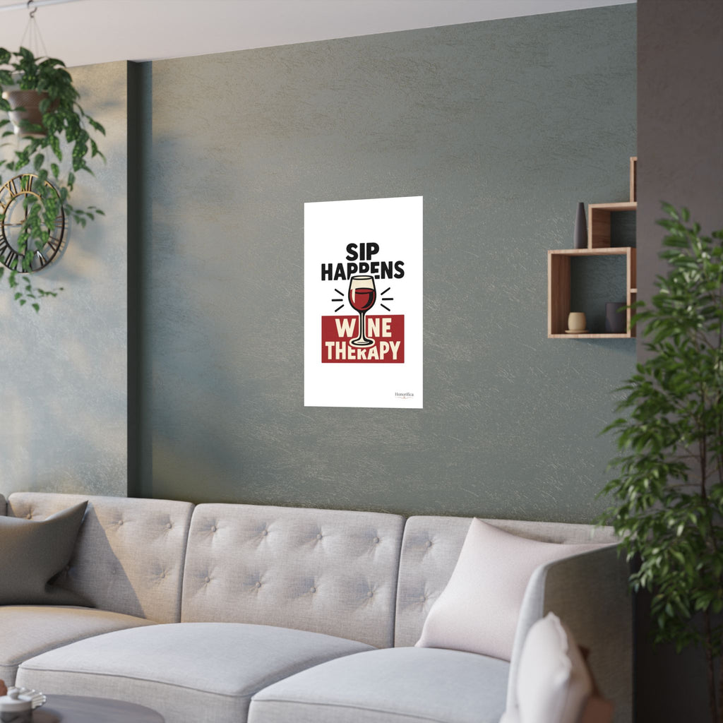 Sip Happens Wine Therapy Poster, Funny Wine Wall Art, Wine Lover Gift, Housewarming Gift for Women, Wine Decor Kitchen Bar Art