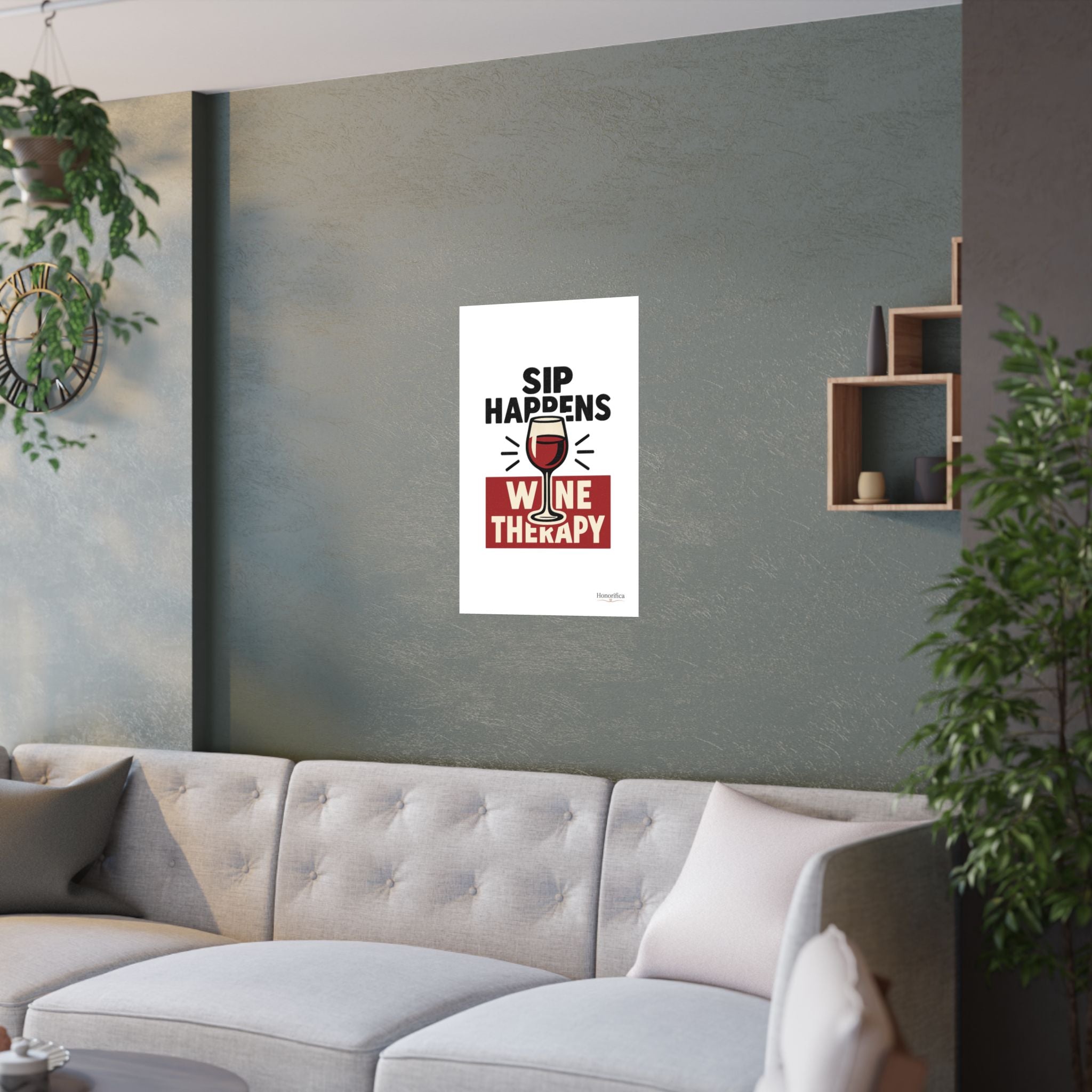 Sip Happens Wine Therapy Poster, Funny Wine Wall Art, Wine Lover Gift, Housewarming Gift for Women, Wine Decor Kitchen Bar Art