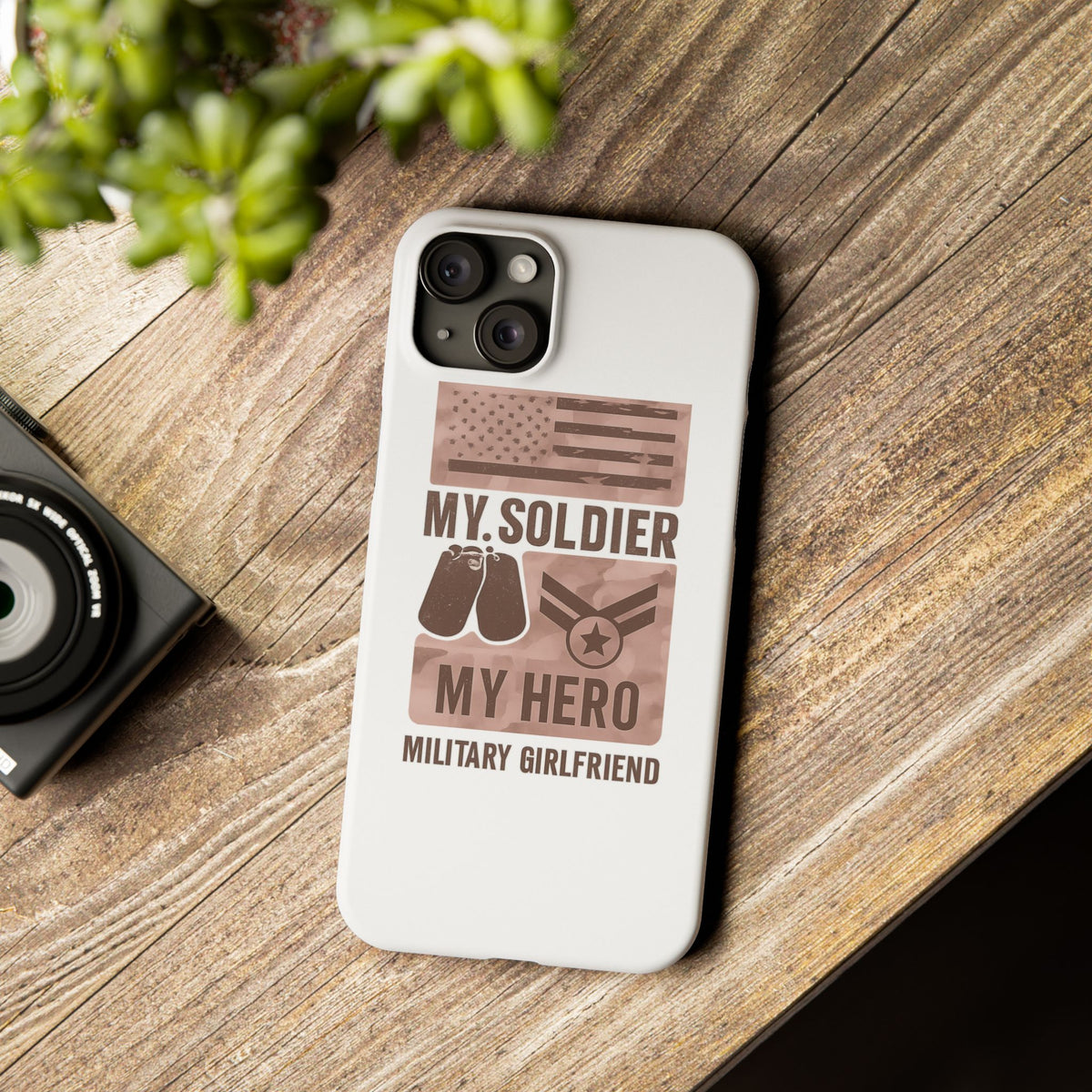 Military Girlfriend Phone Case Rose Gold Camouflage My Soldier My Hero Gift for Army Navy Air Force Girlfriend
